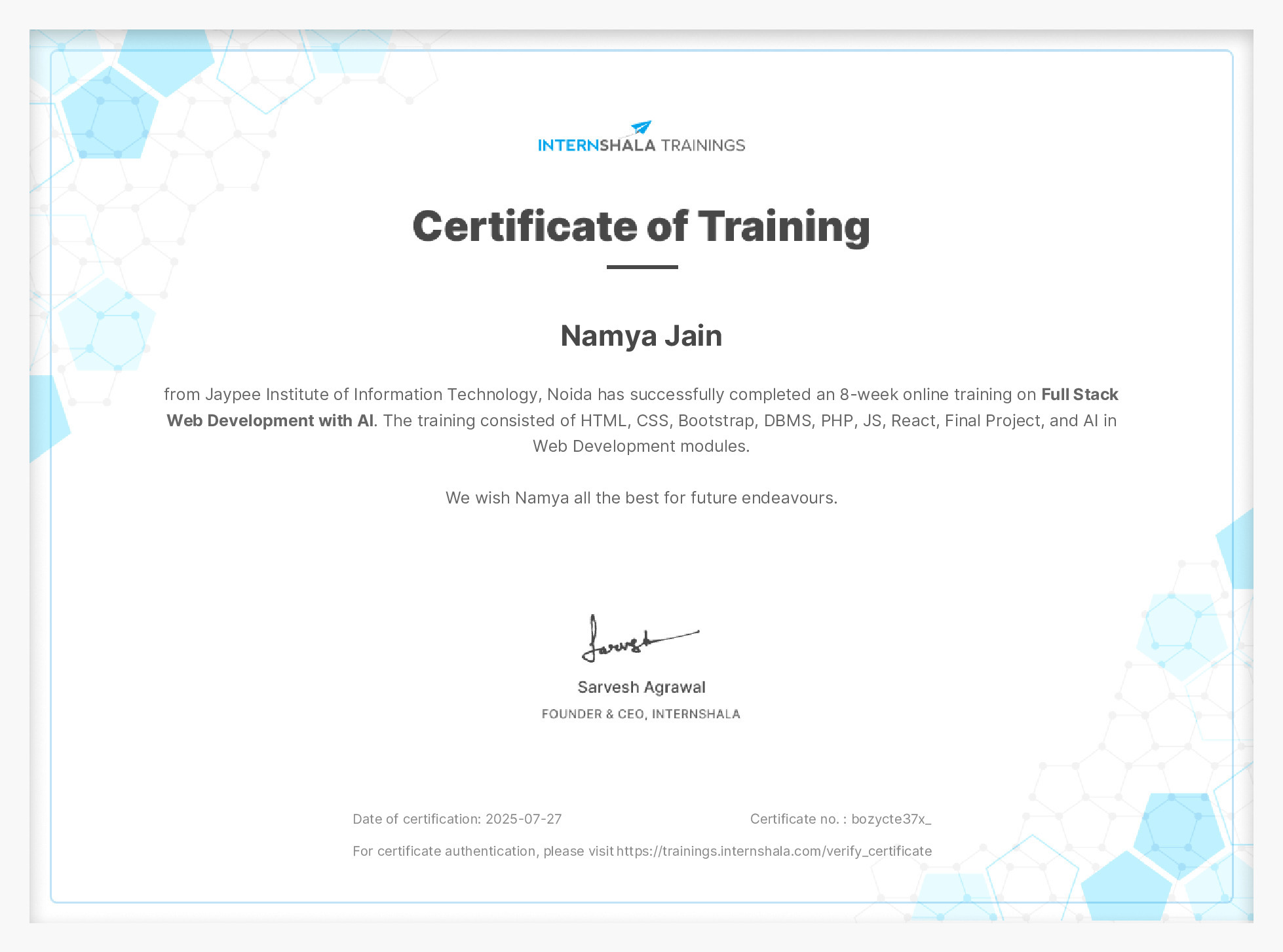 Certificate of completion