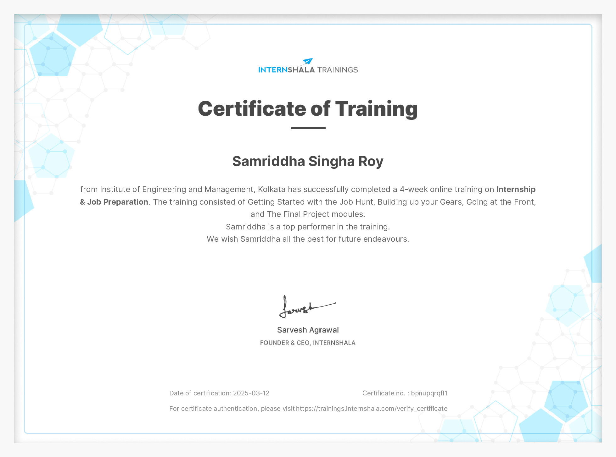 Certificate of completion