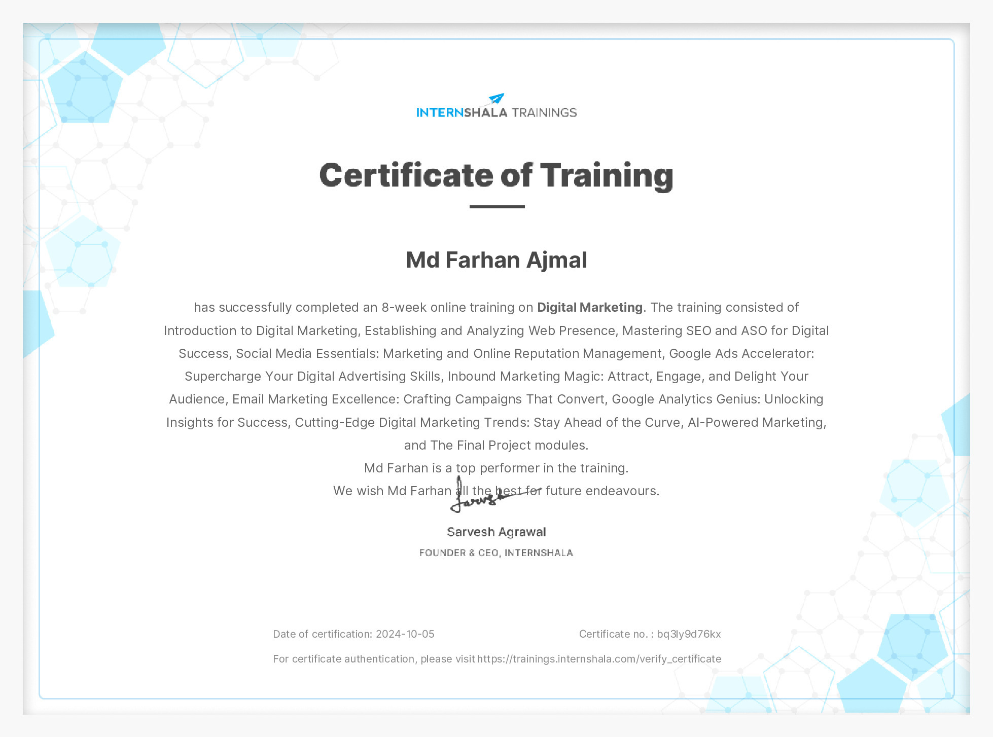 Certificate of completion