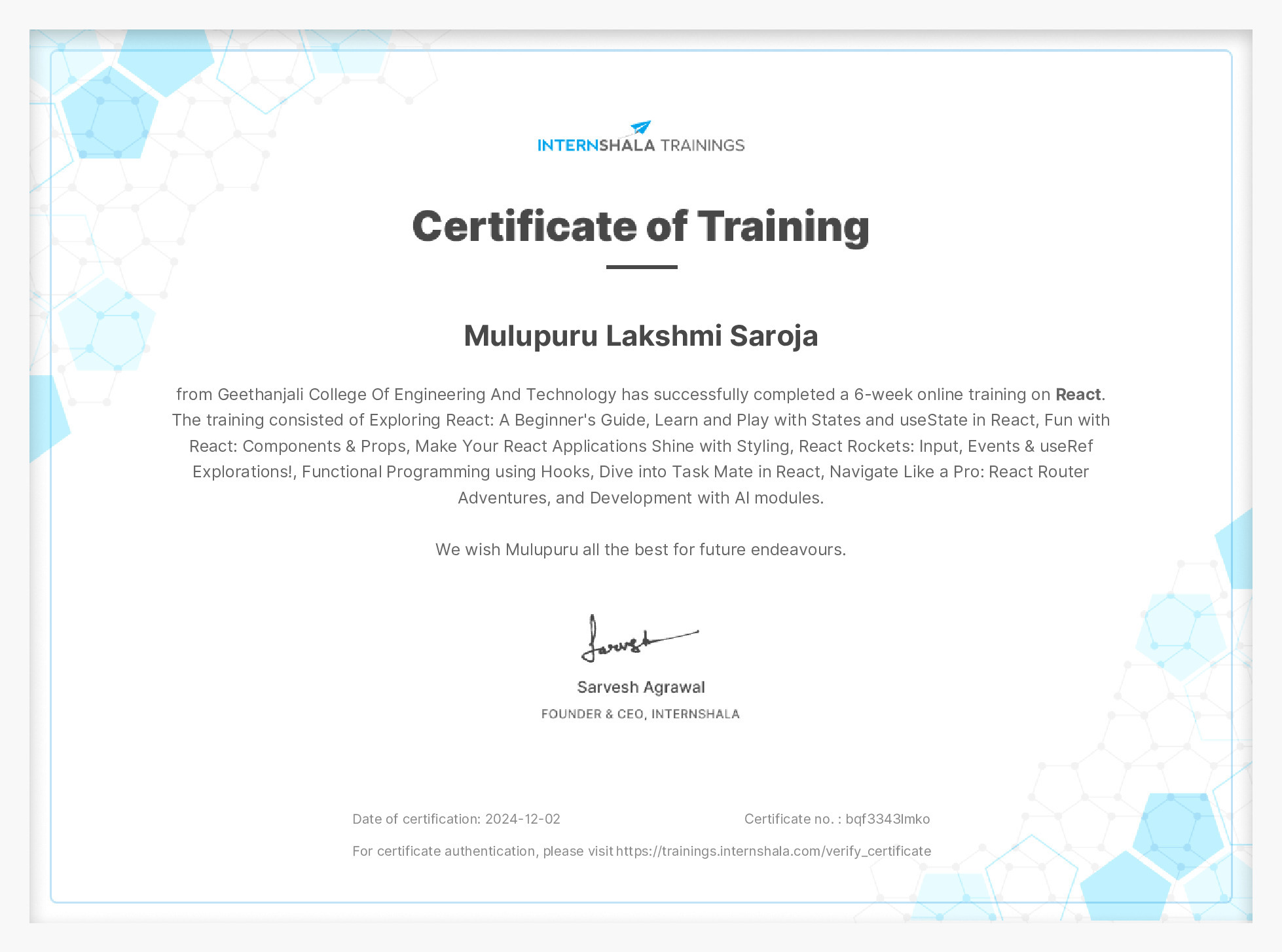 Certificate of completion
