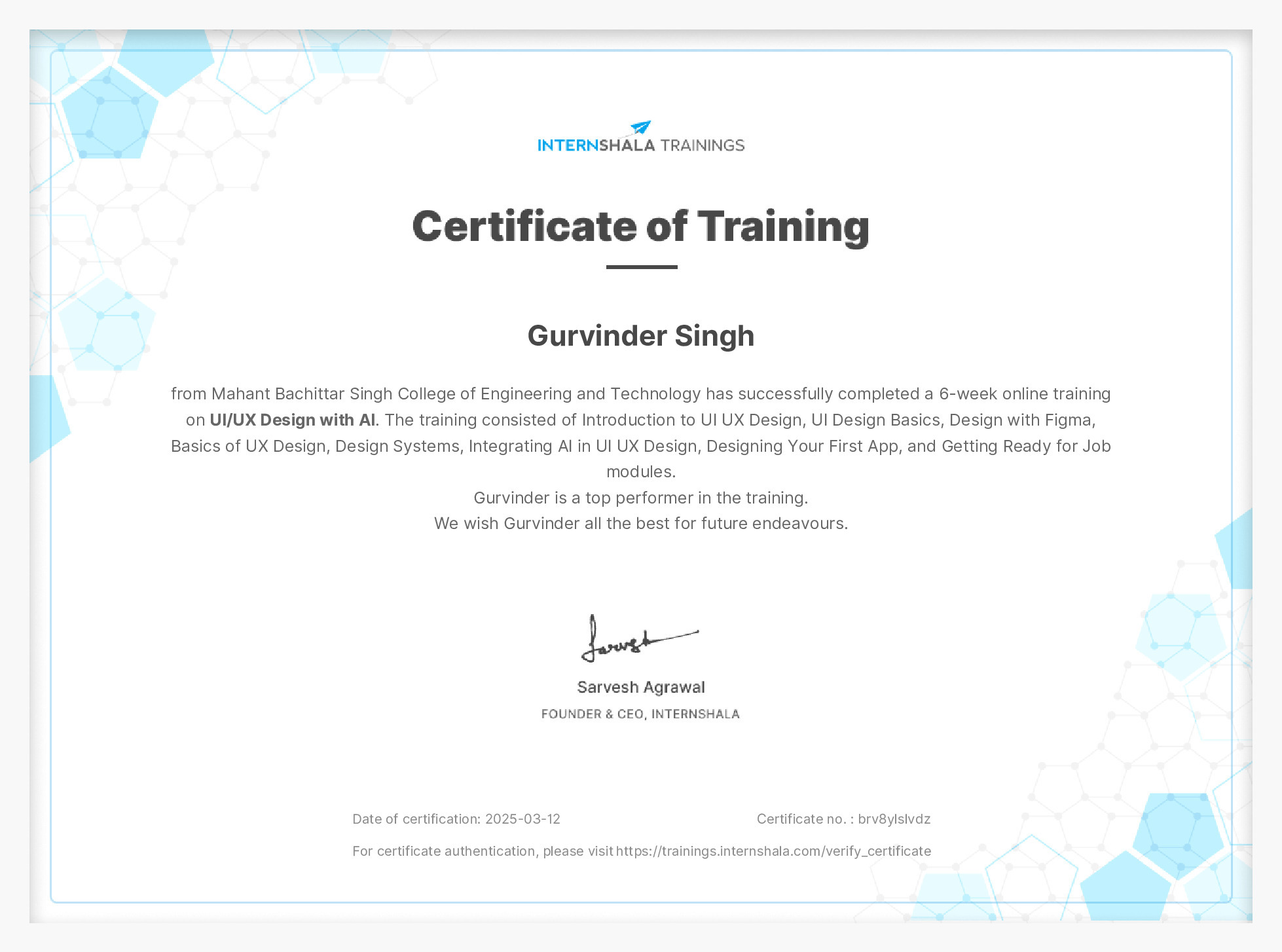 Certificate of completion
