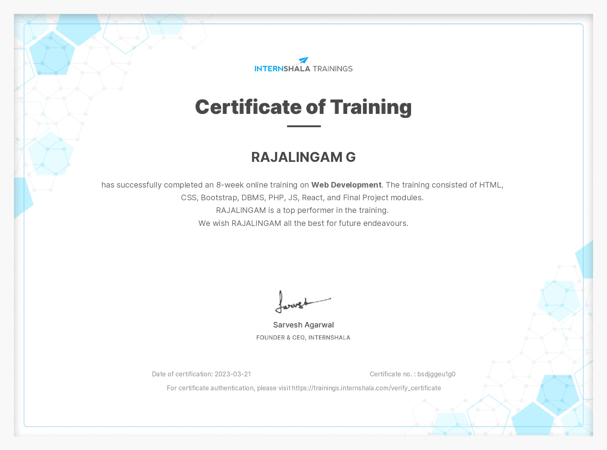 Certificate of completion