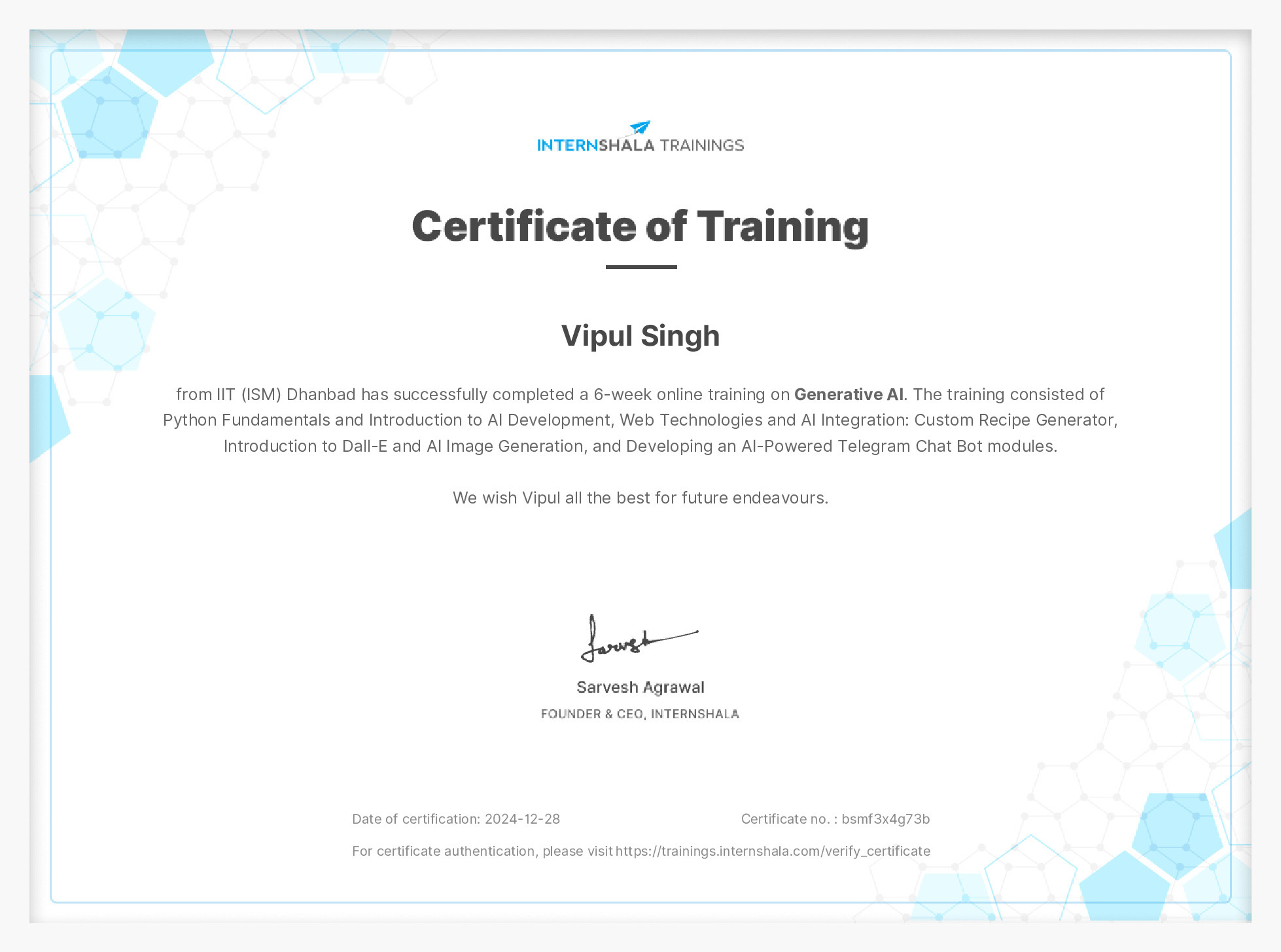 Certificate of completion