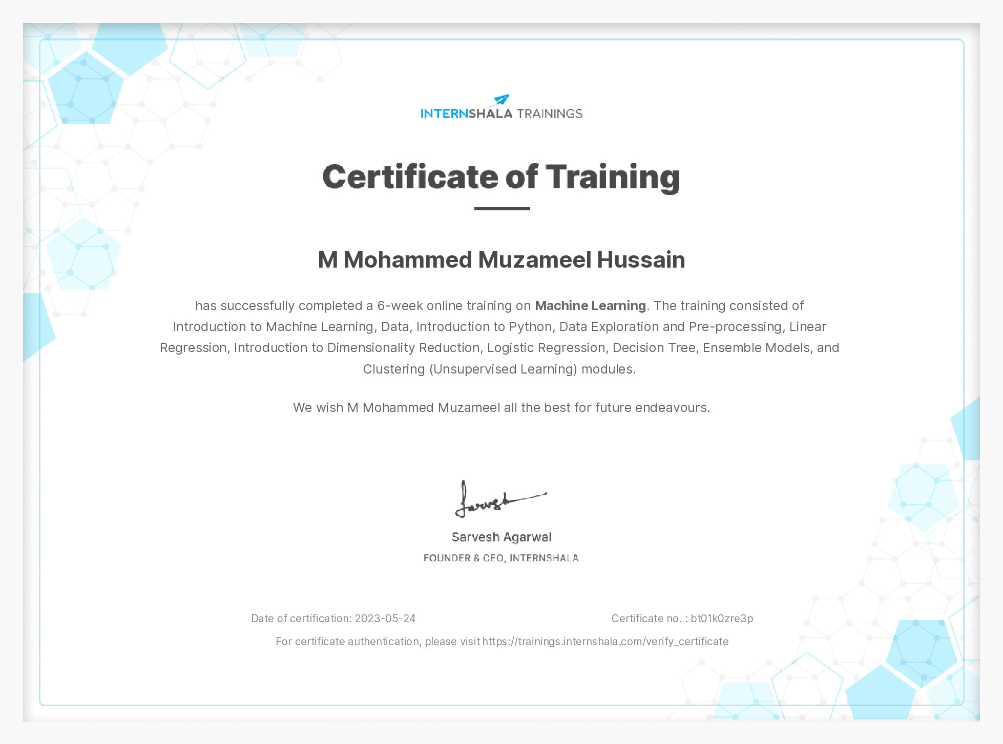 Certificate of completion