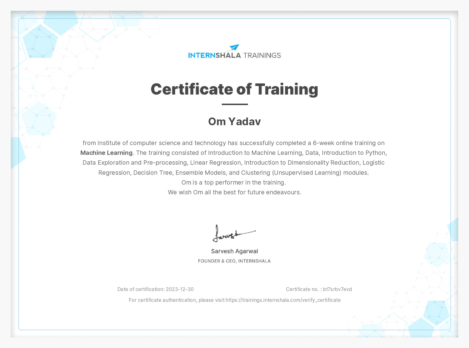 Certificate of completion