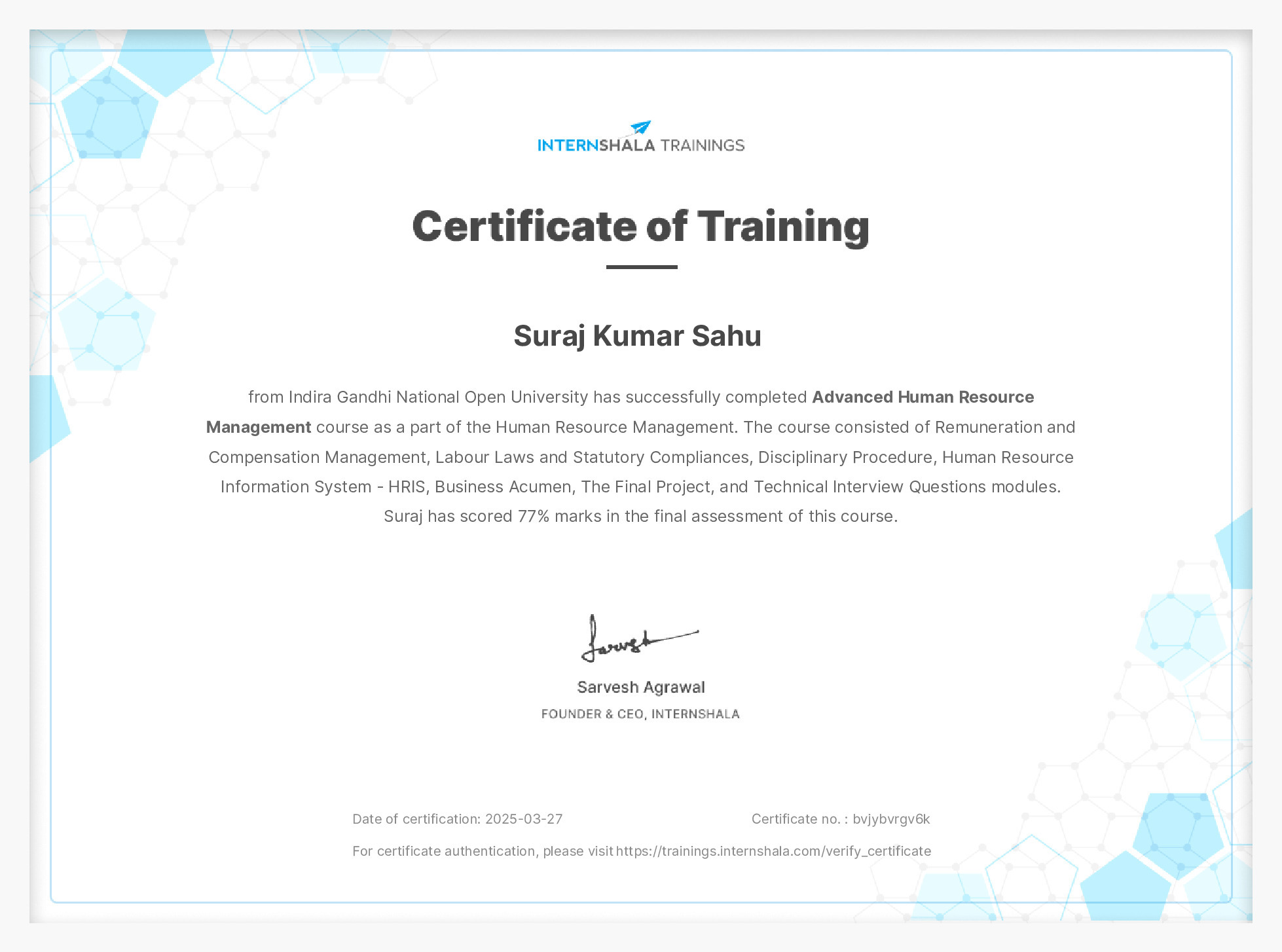 Certificate of completion