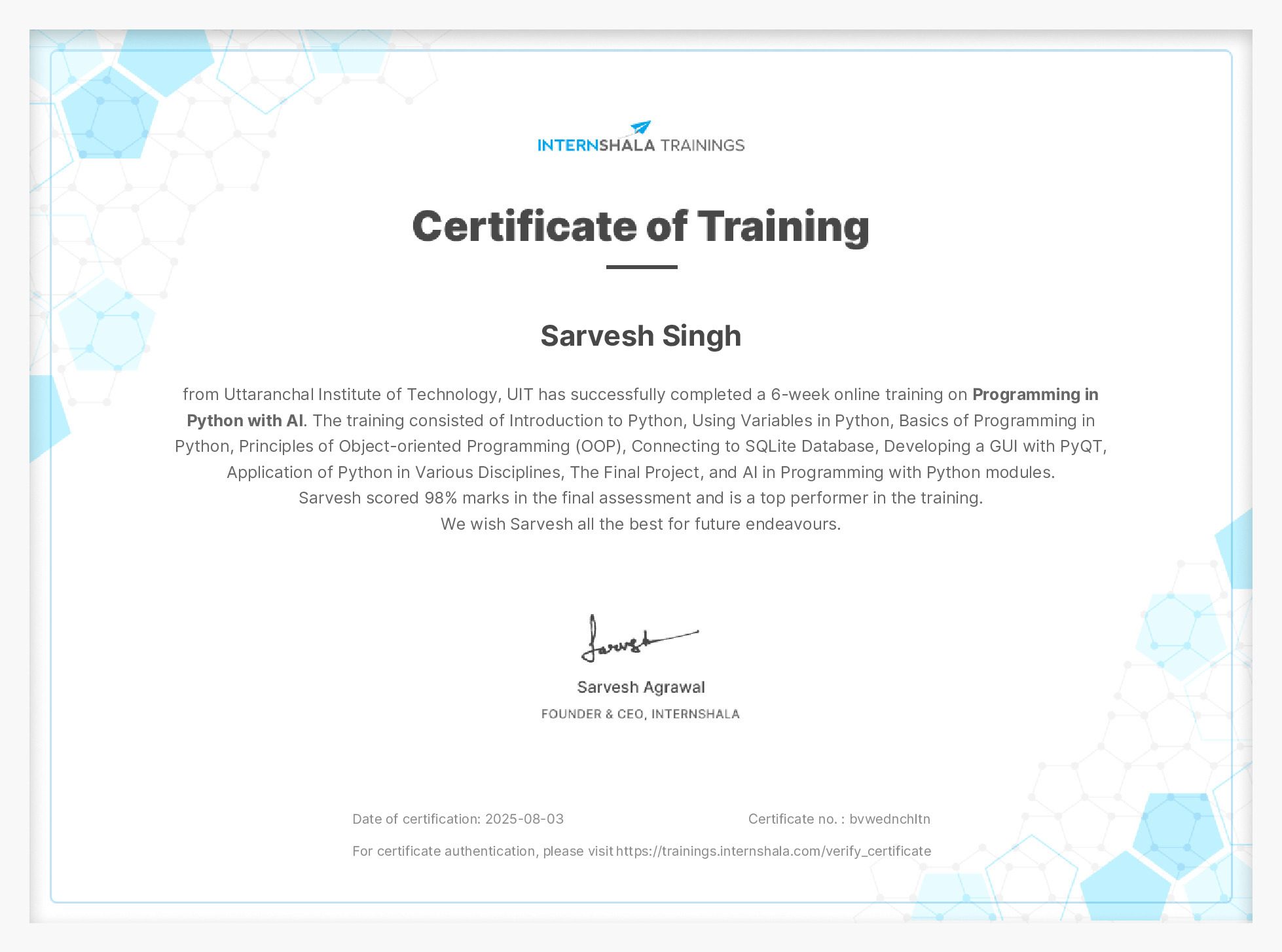 Certificate of completion