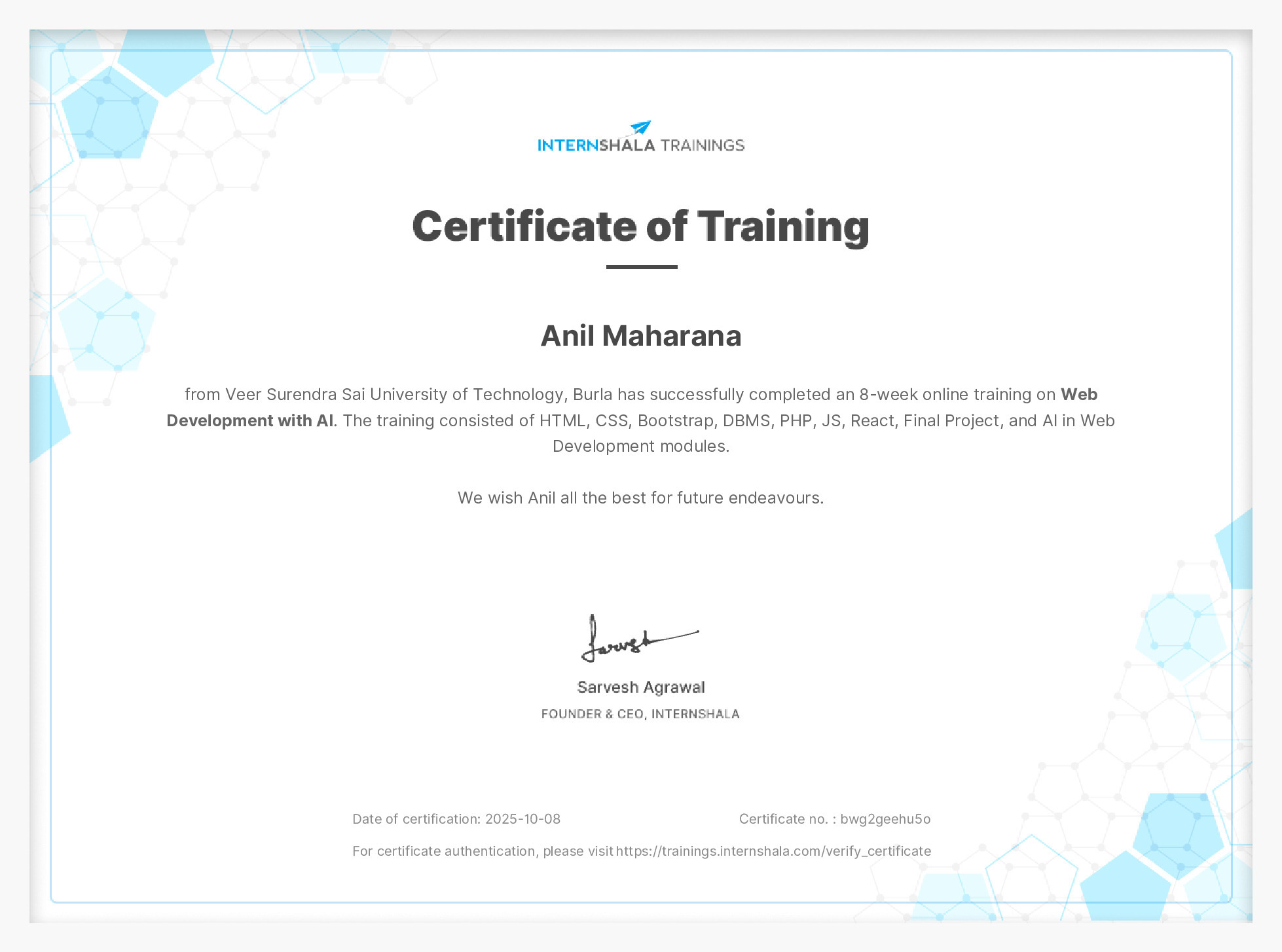 Certificate of completion