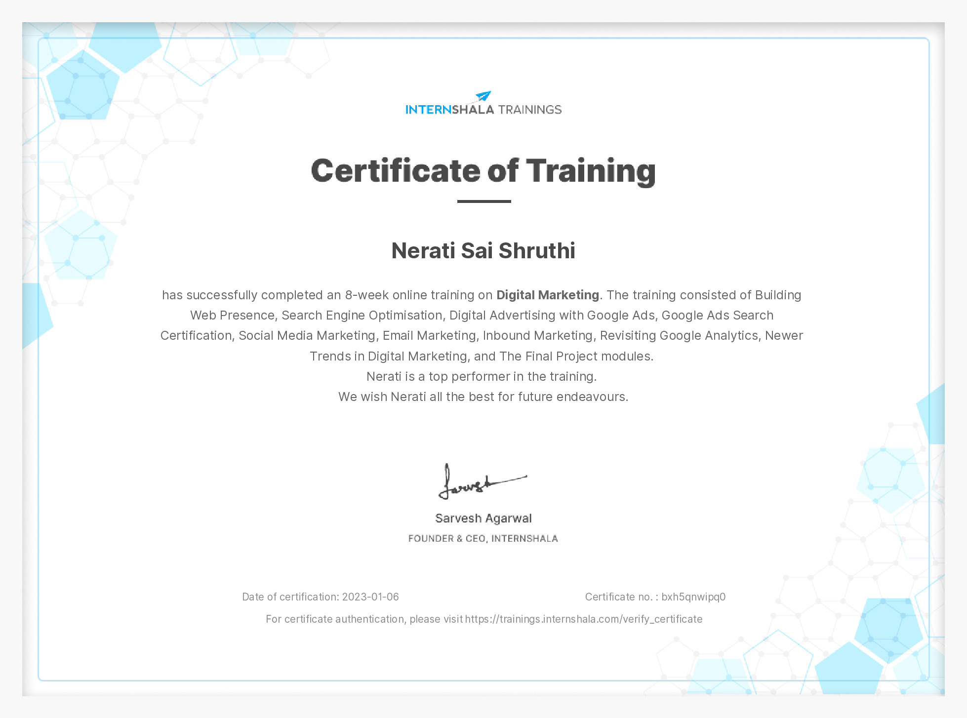 Certificate of completion