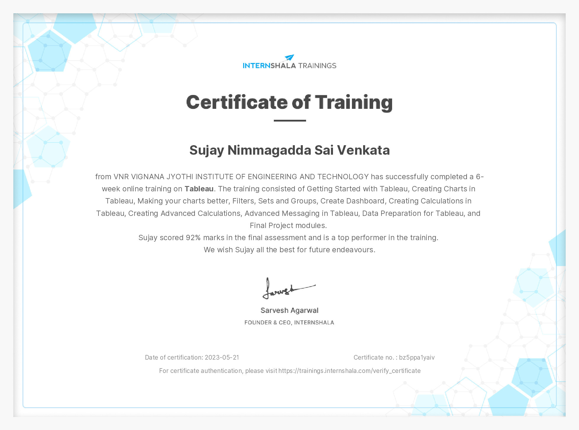 Certificate of completion
