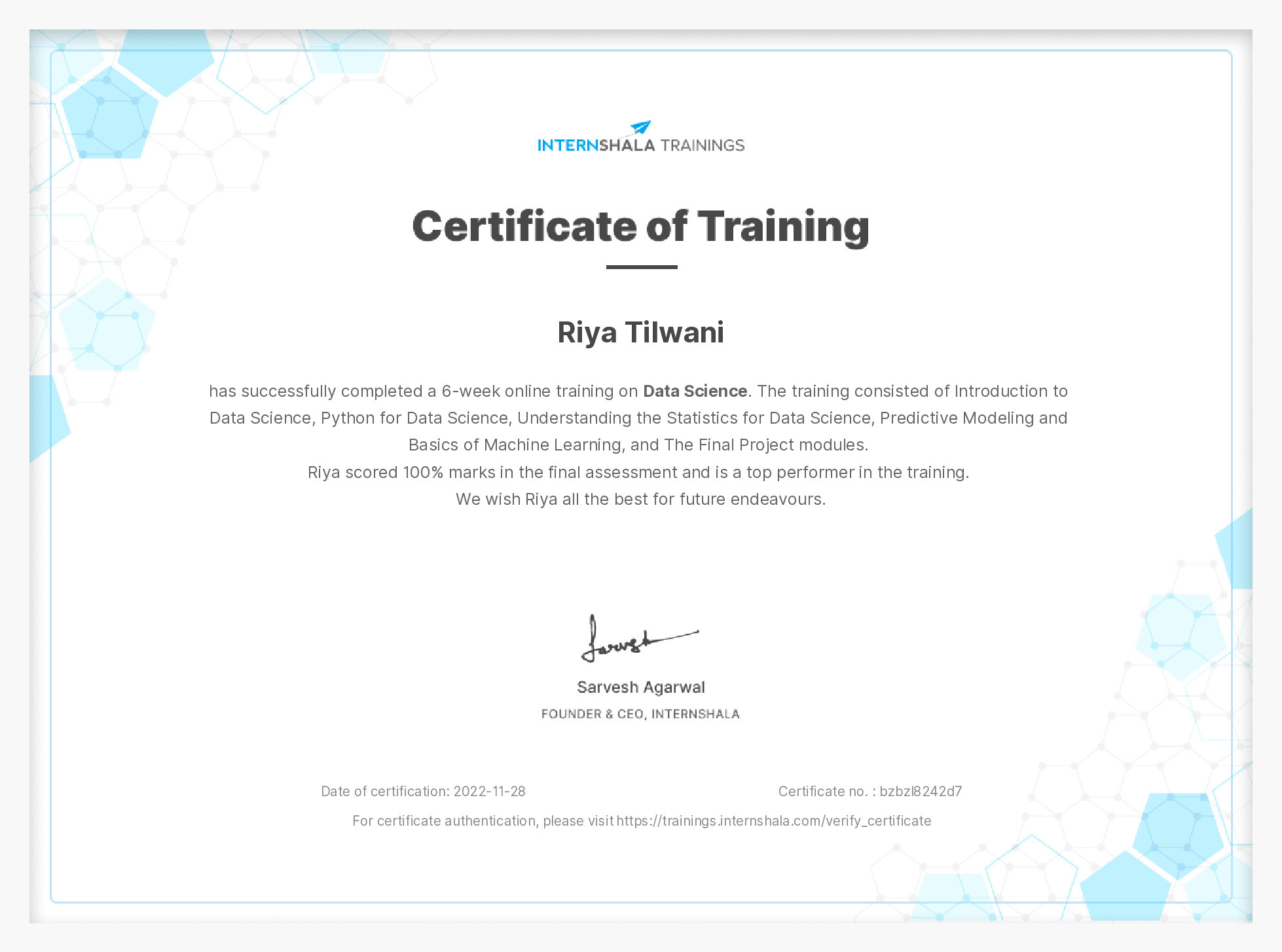 Certificate of completion