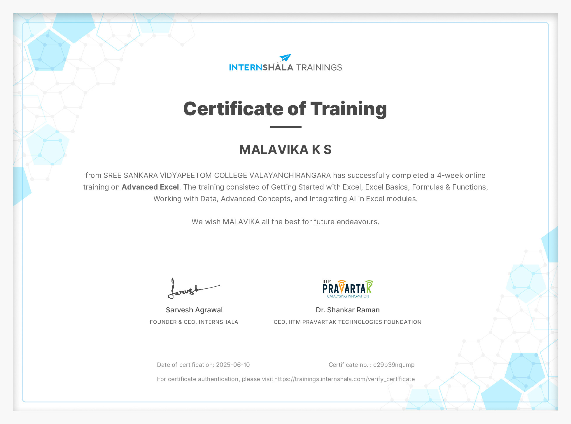 Certificate of completion