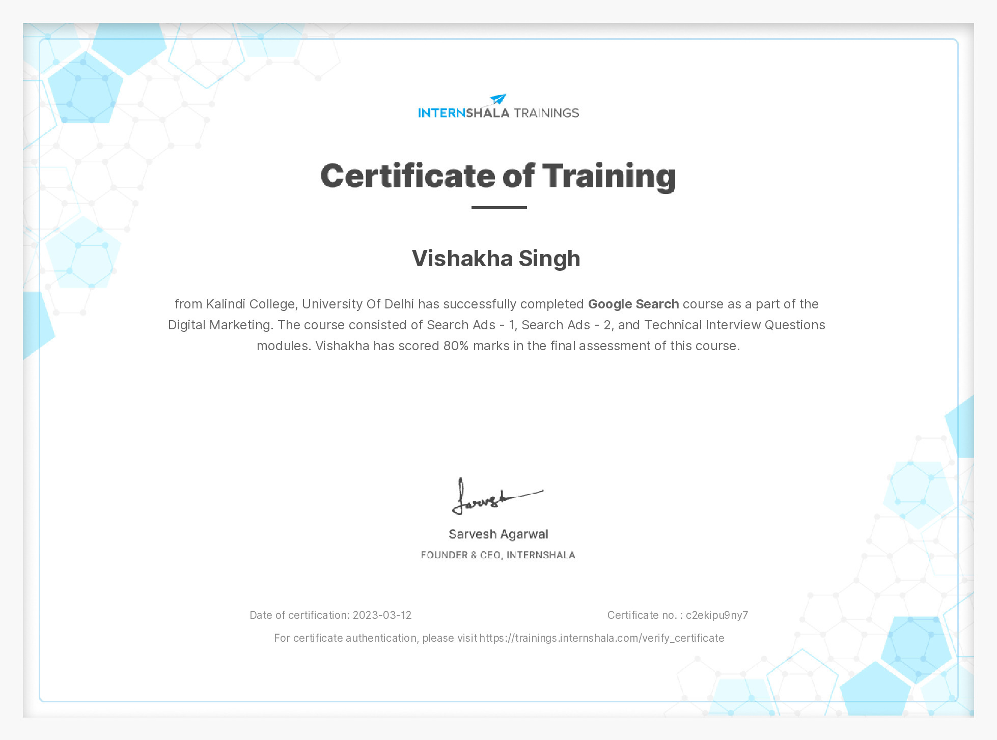 Certificate of completion
