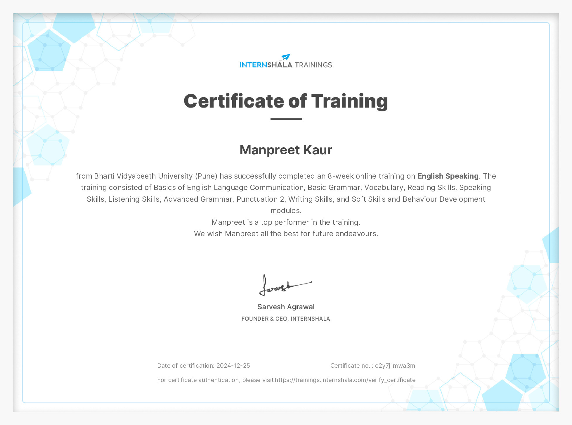 Certificate of completion