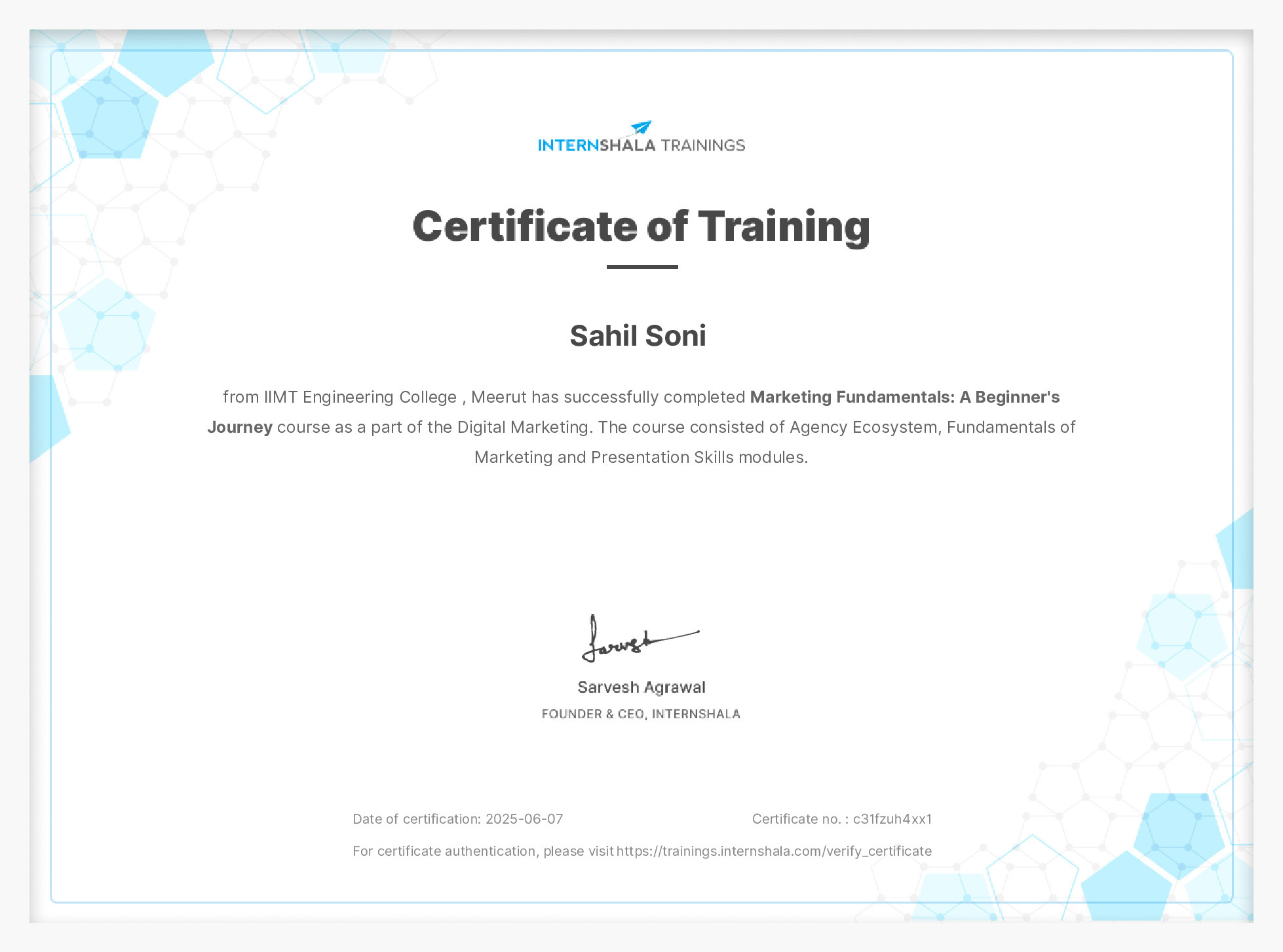 Certificate of completion