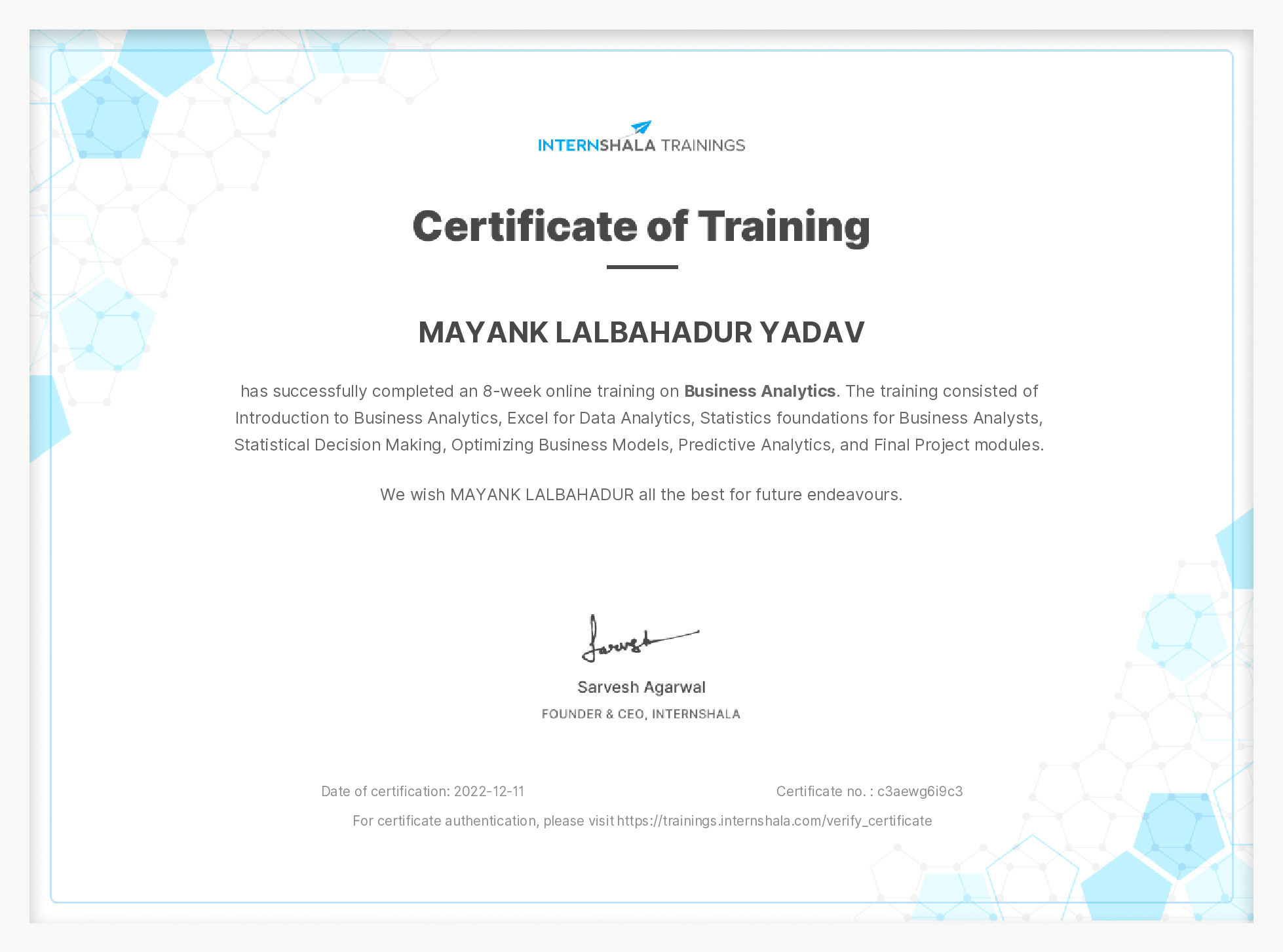 Certificate of completion