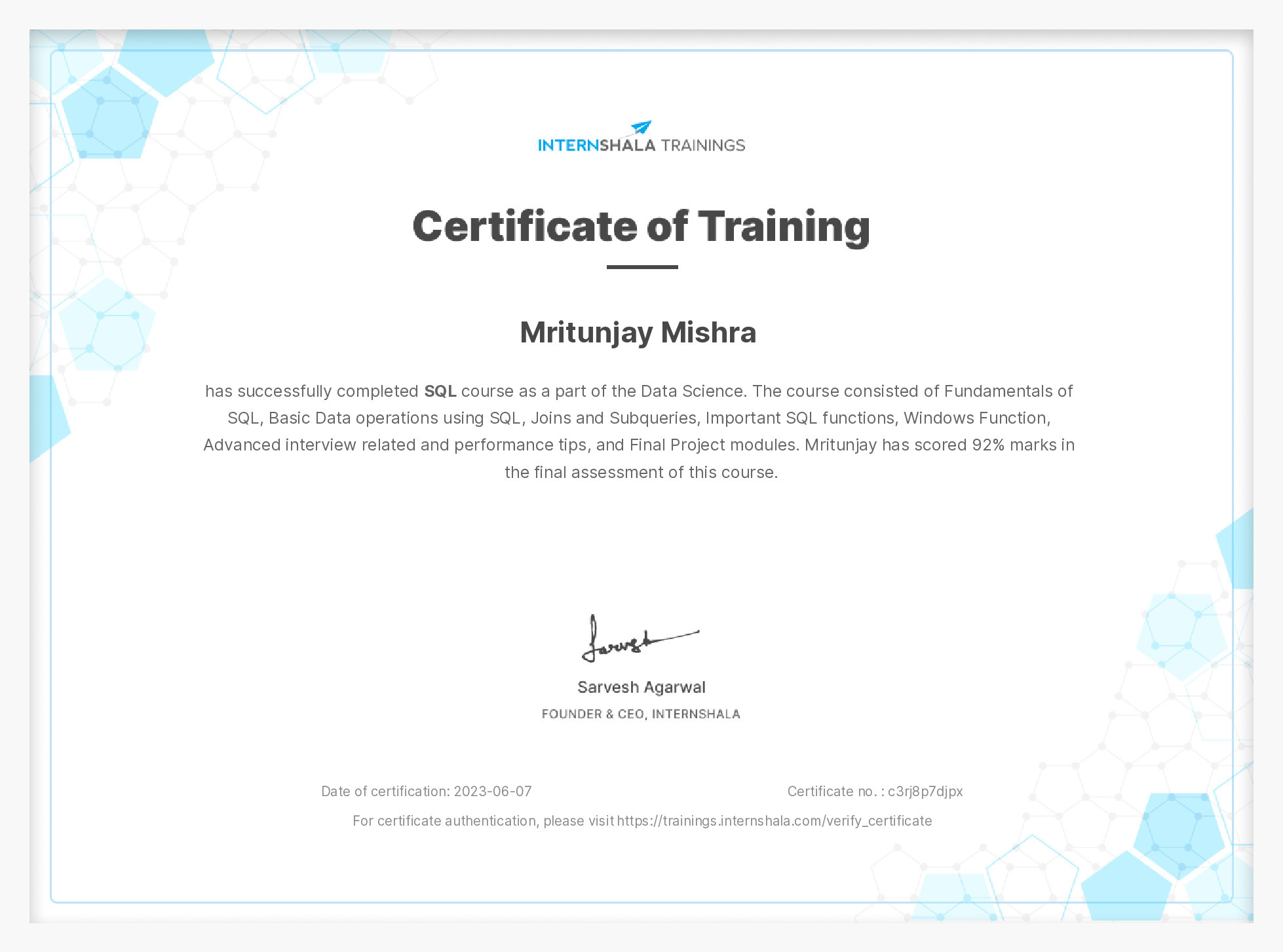 Certificate of completion