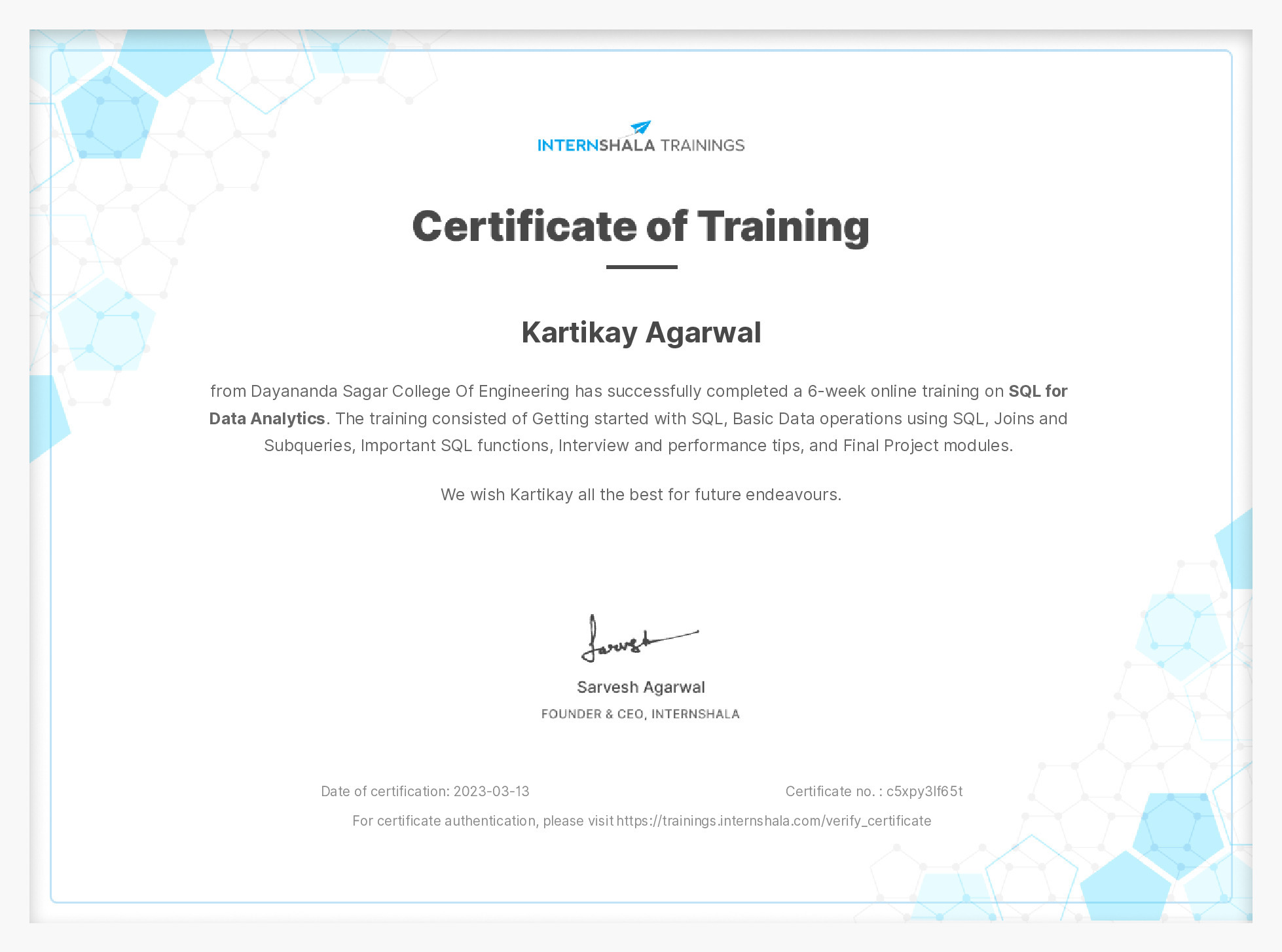 Certificate of completion