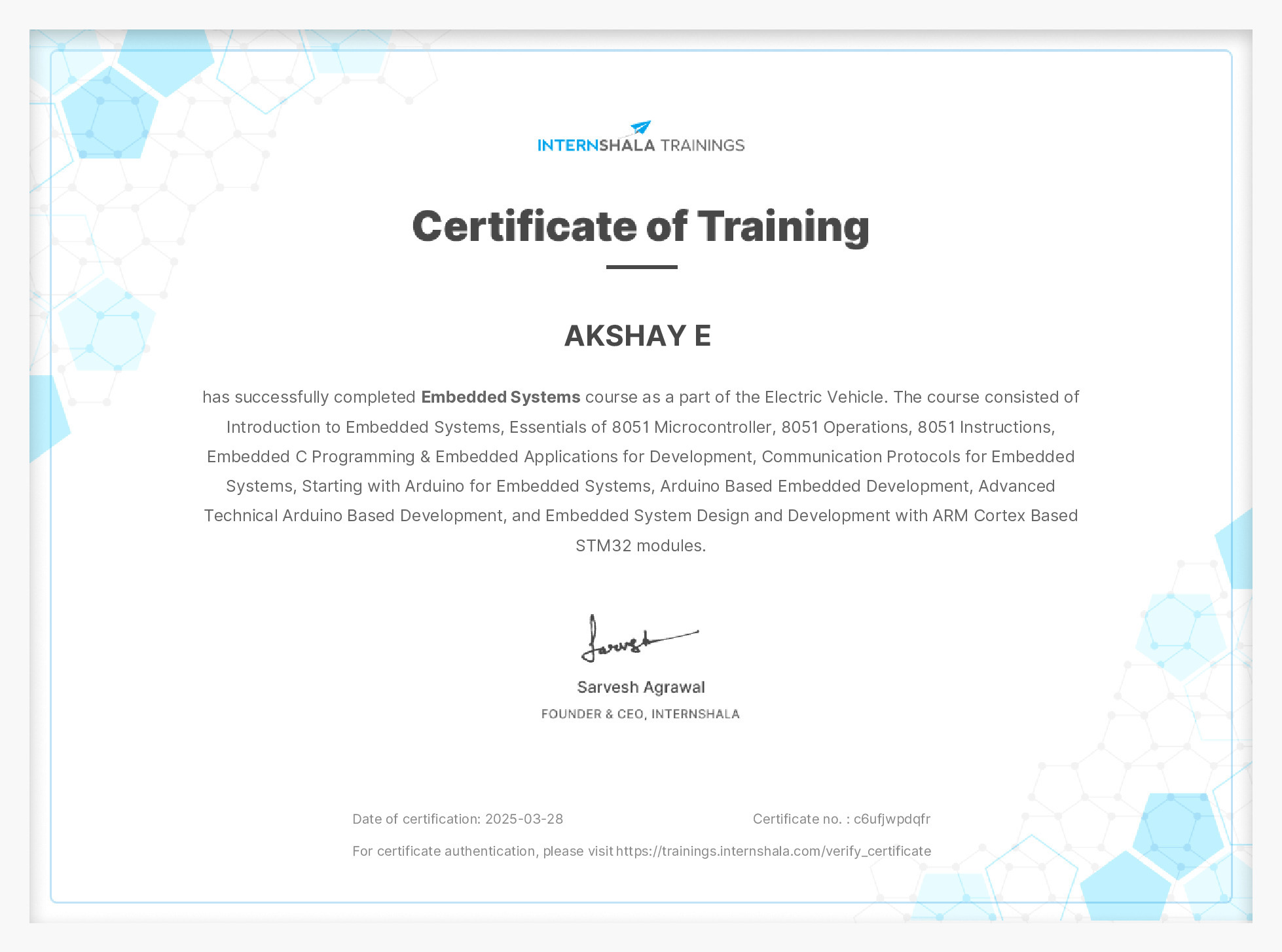 Certificate of completion