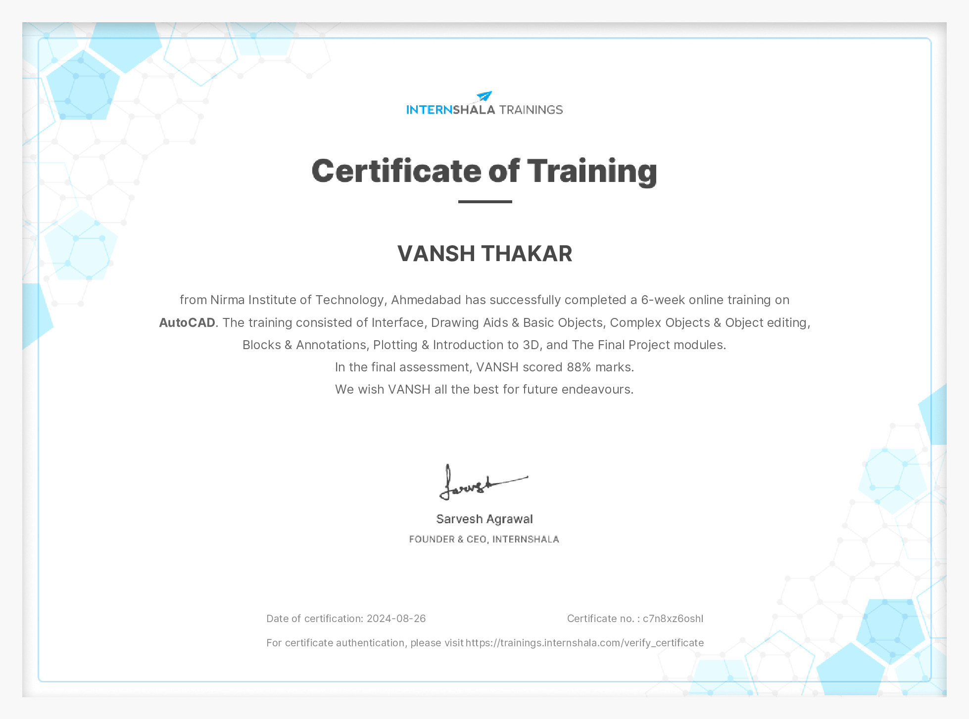 Certificate of completion