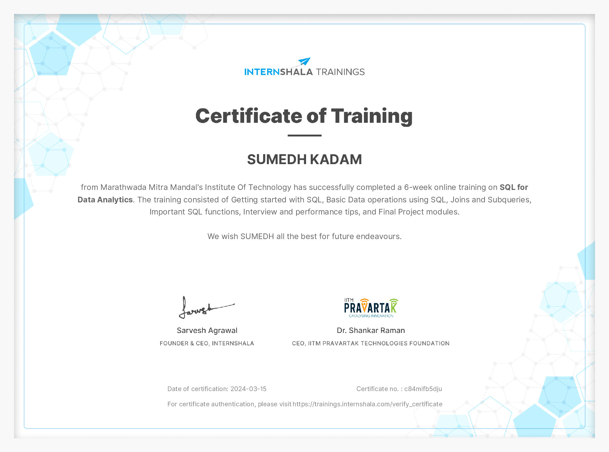 Certificate of completion