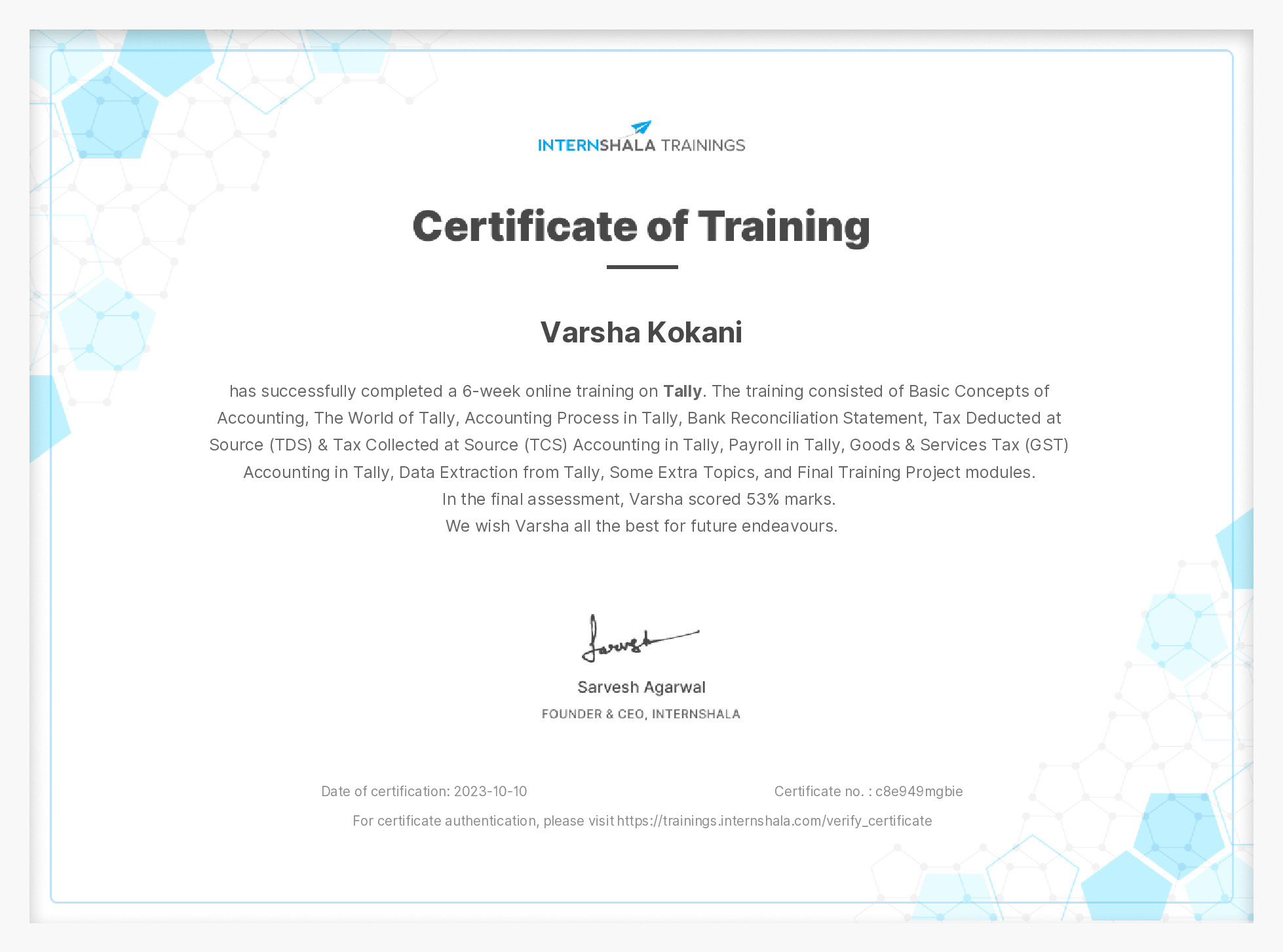 Certificate of completion