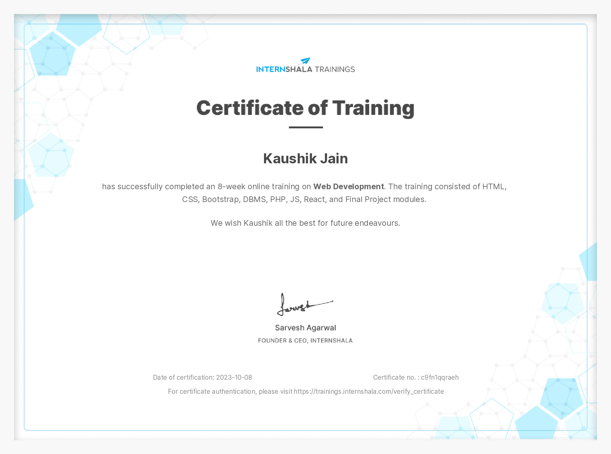 Certificate of completion