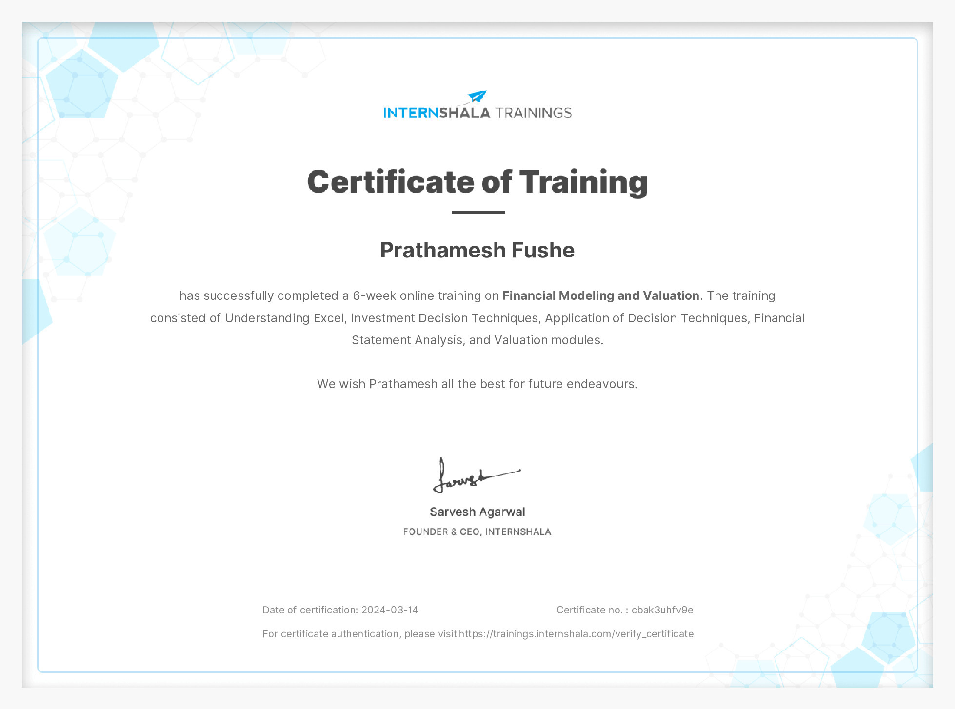 Certificate of completion