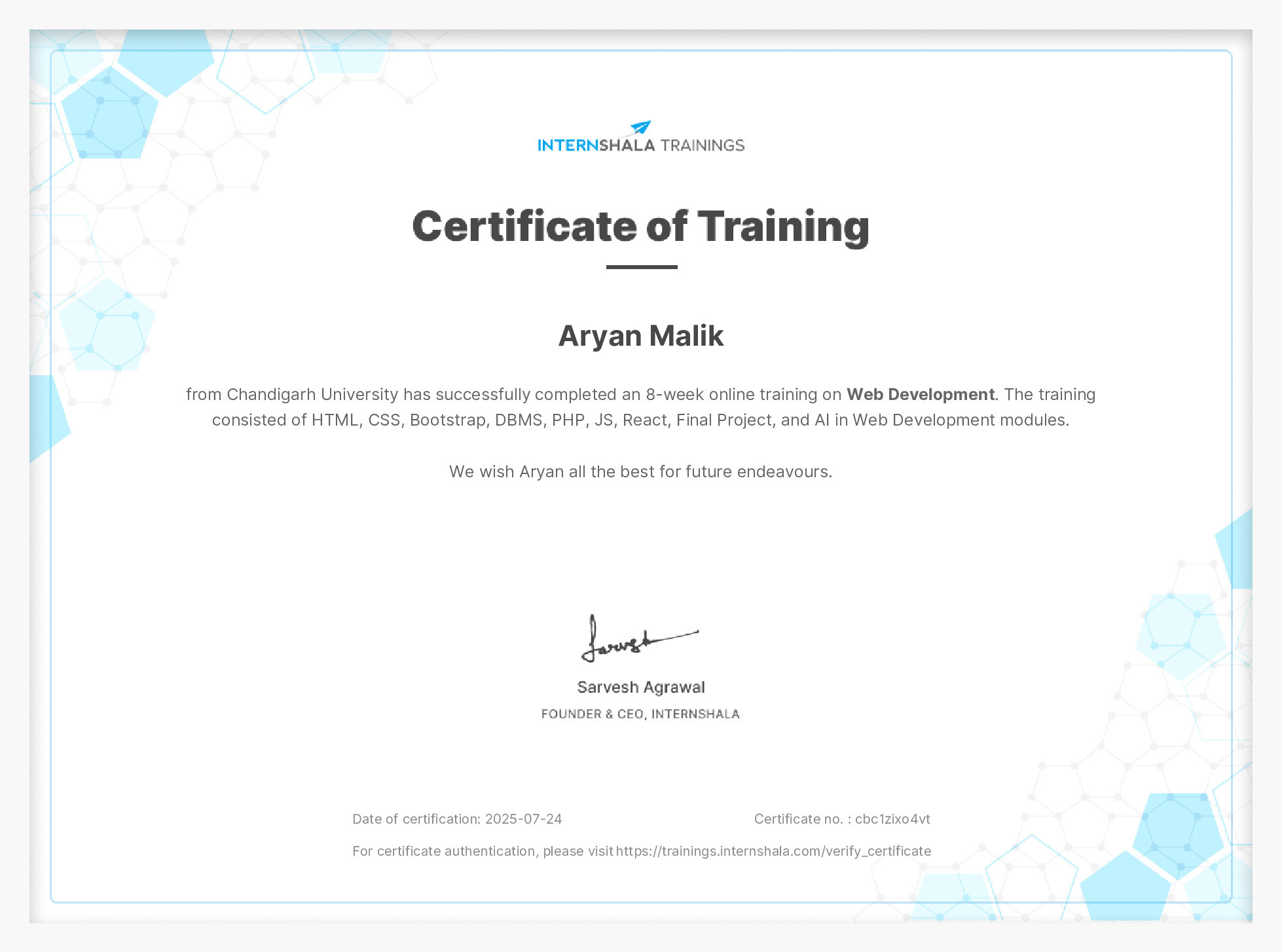 Certificate of completion