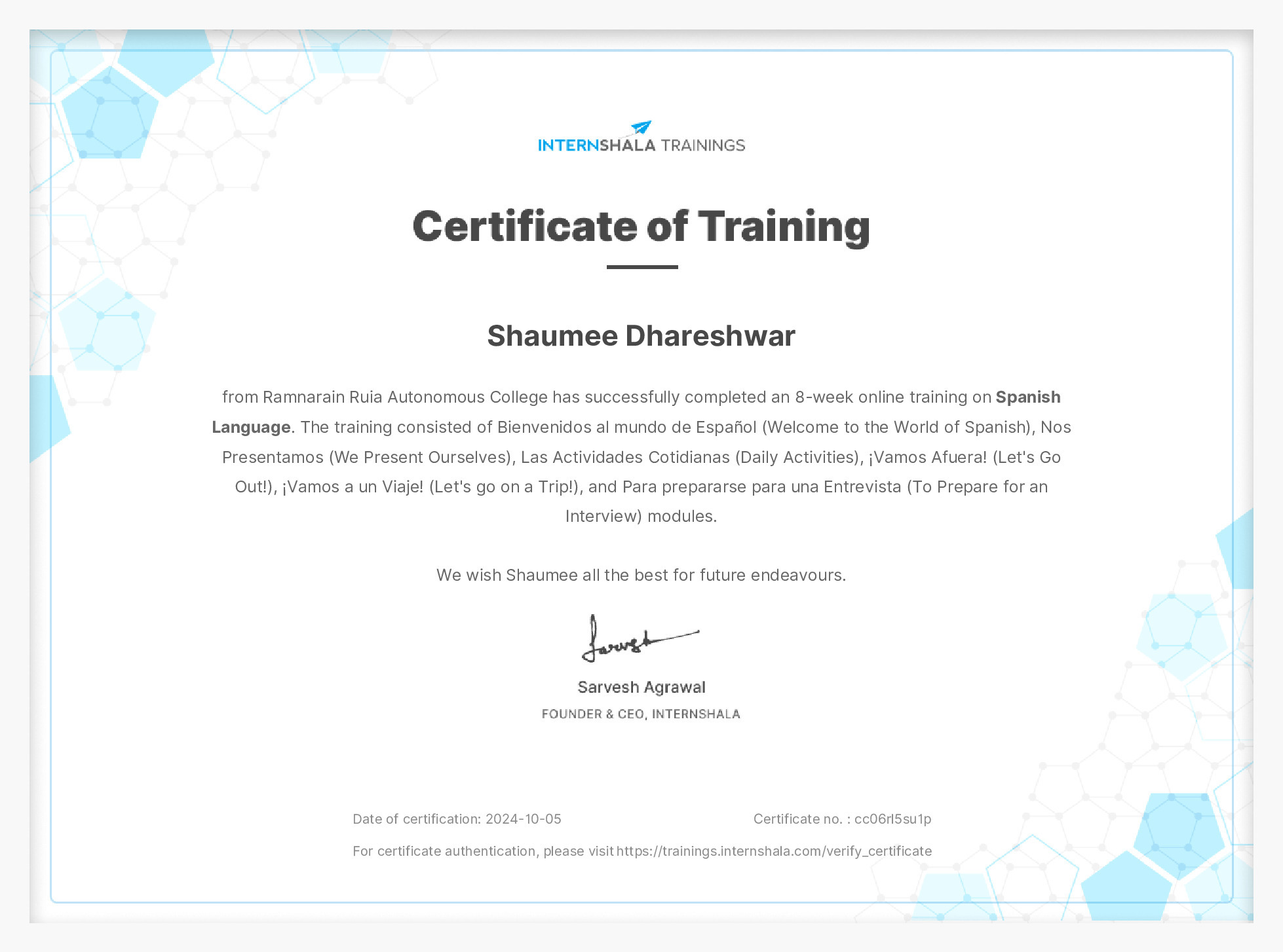 Certificate of completion