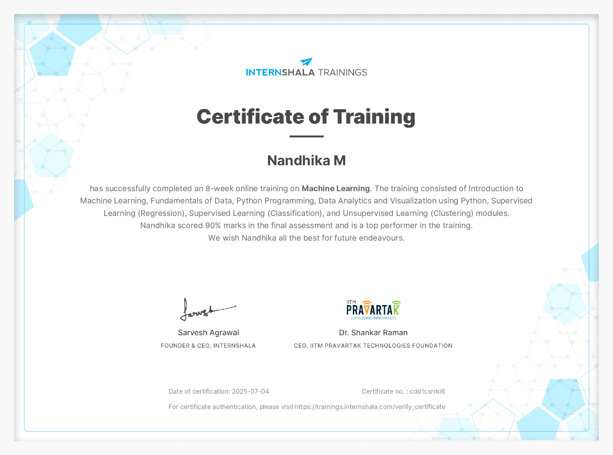 Certificate of completion
