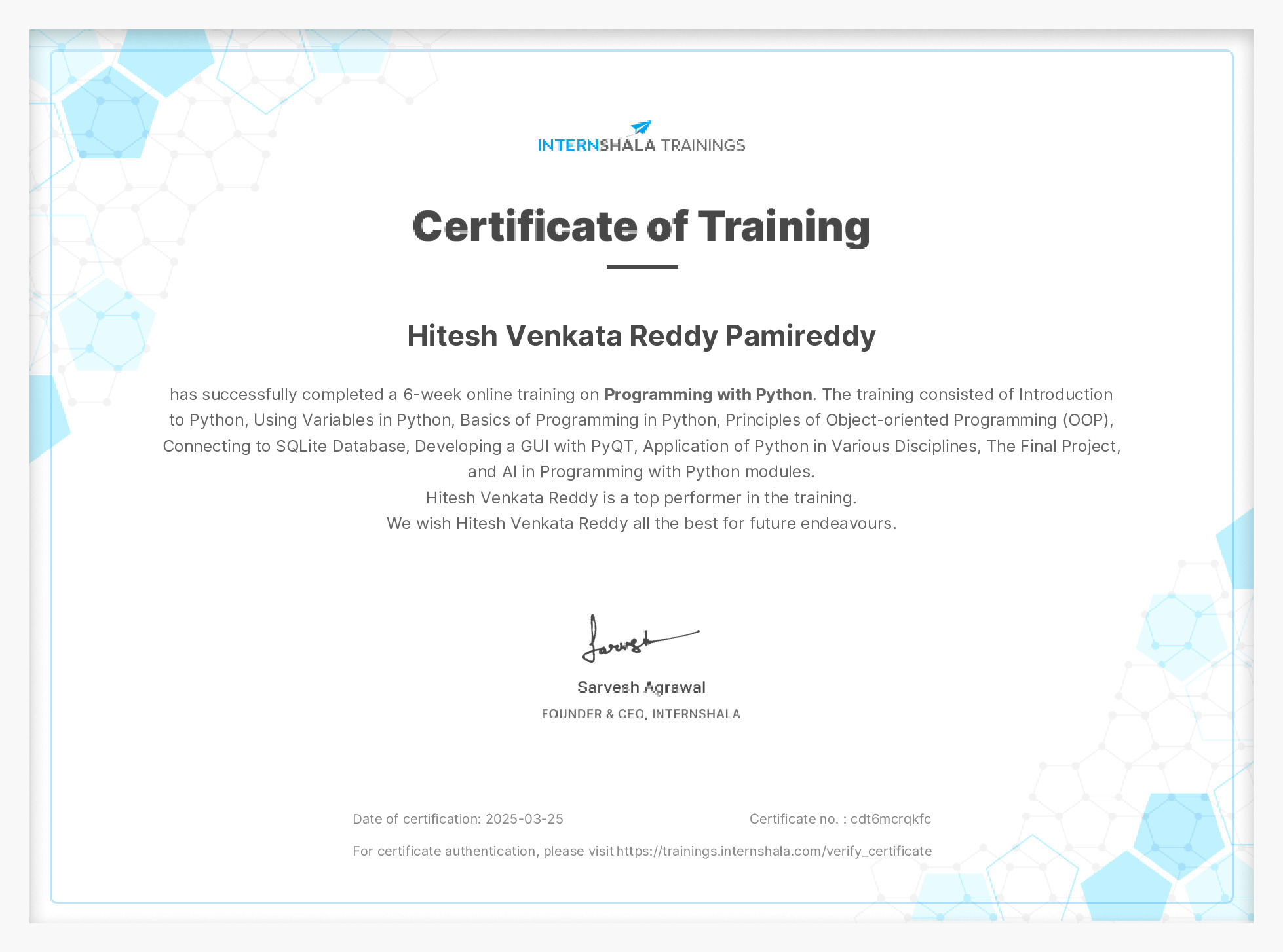 Certificate of completion