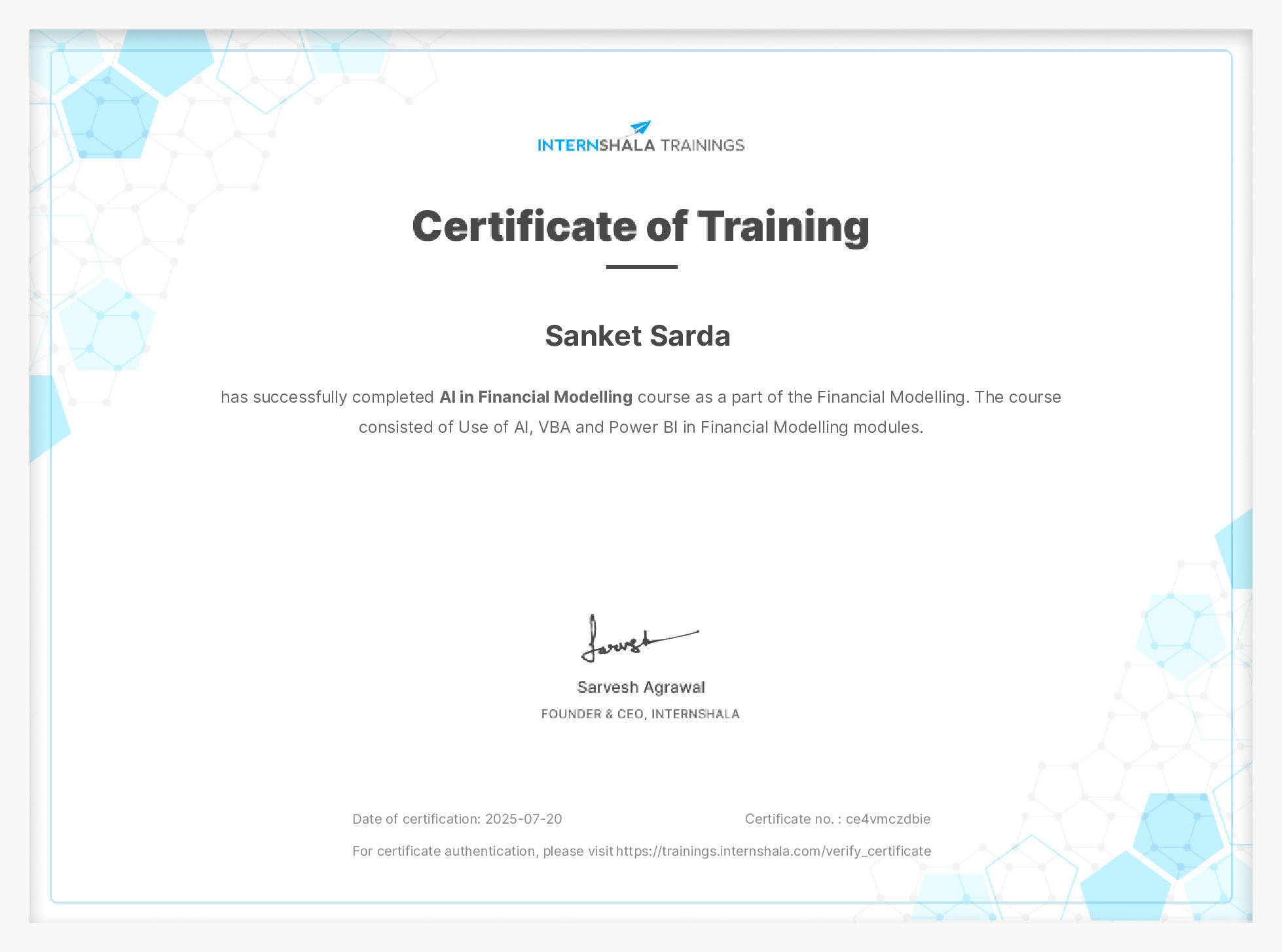 Certificate of completion
