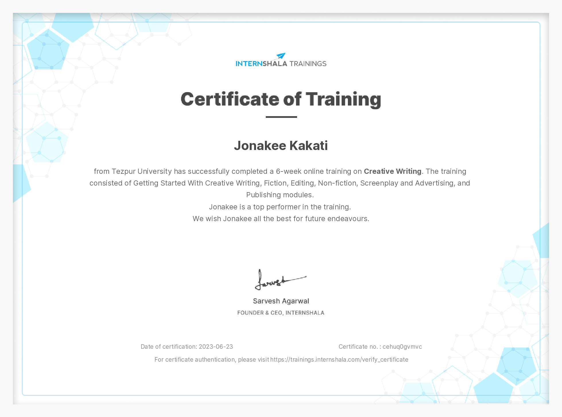 Certificate of completion