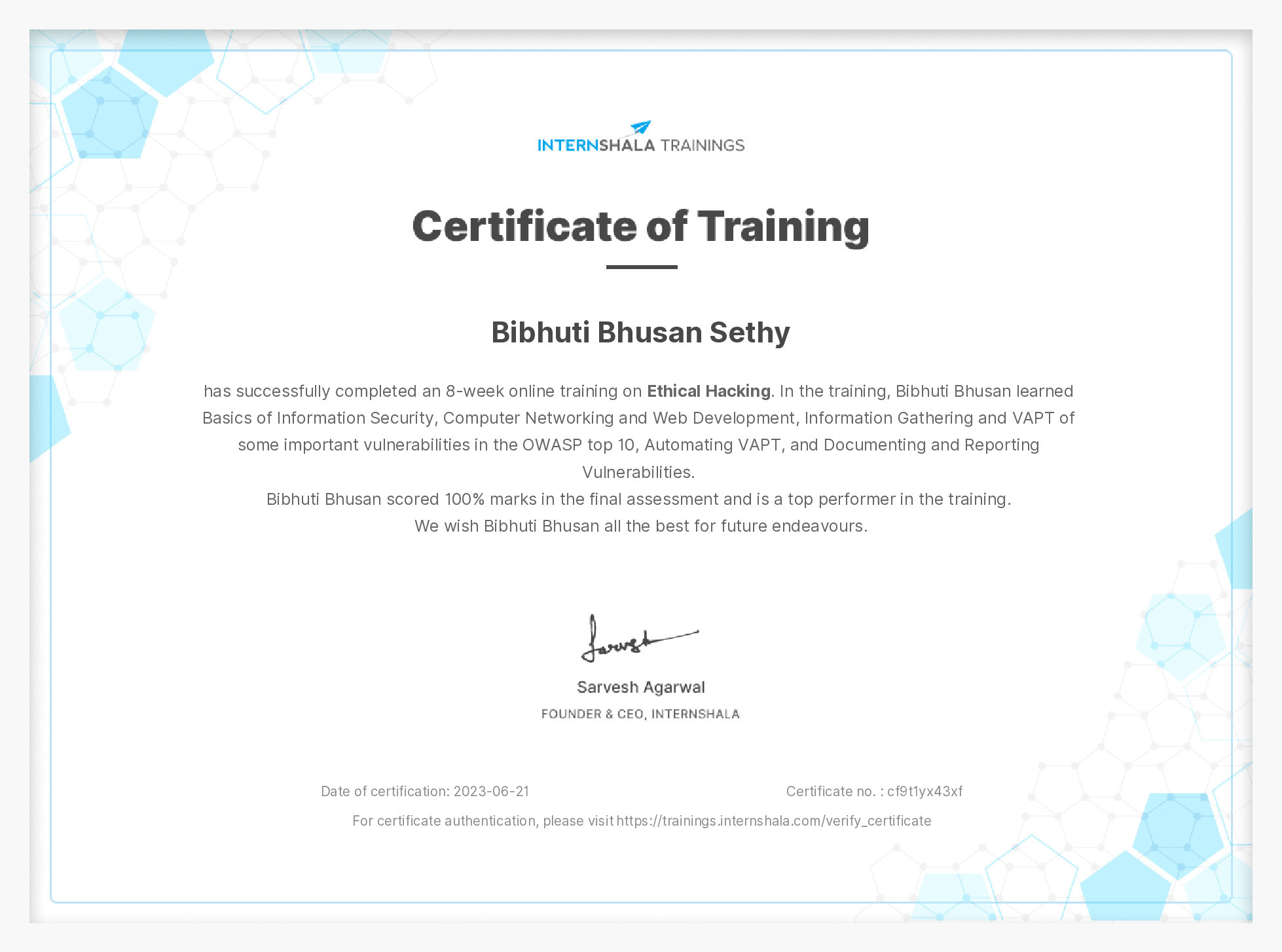 Certificate of completion