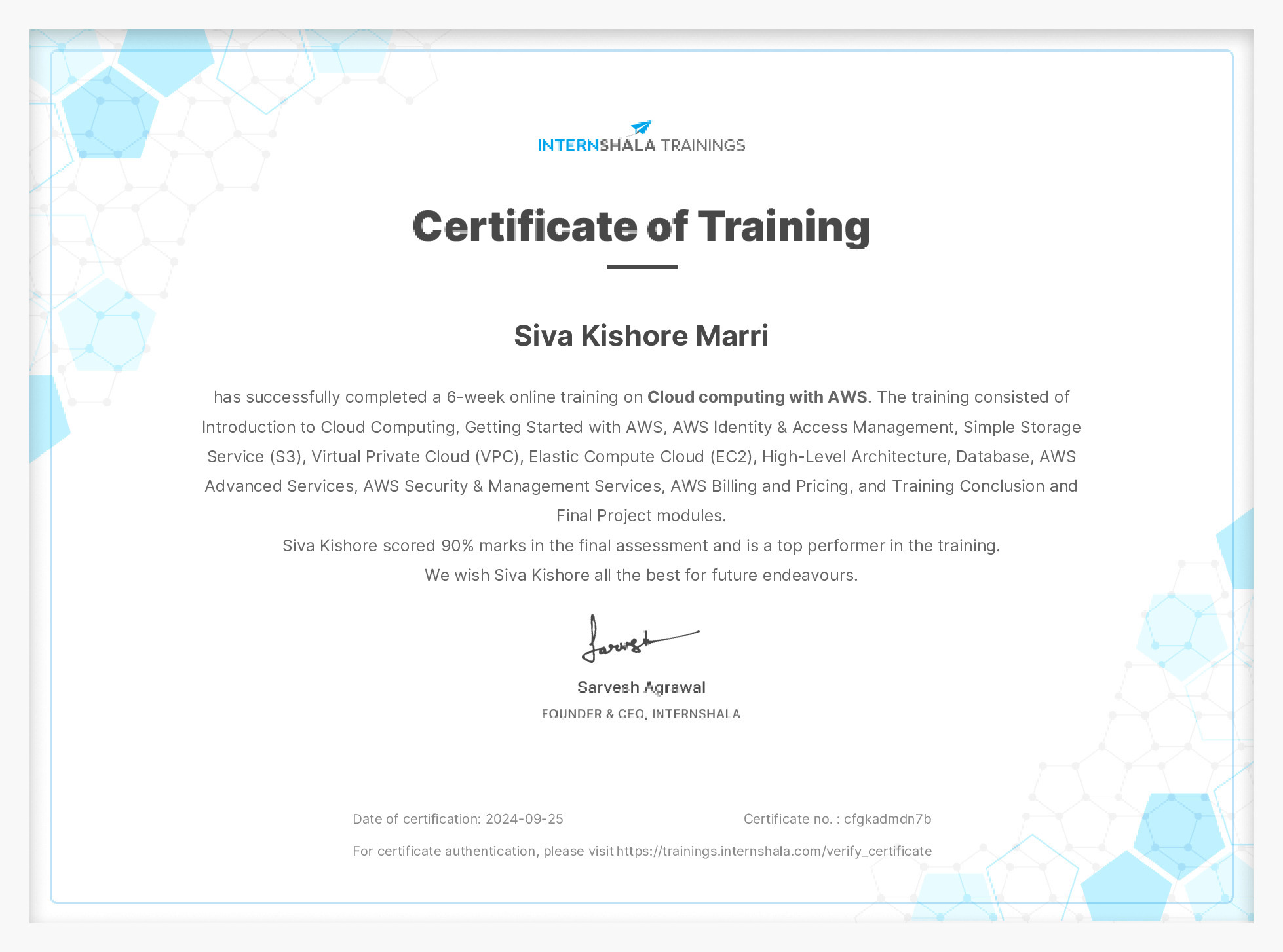Certificate of completion