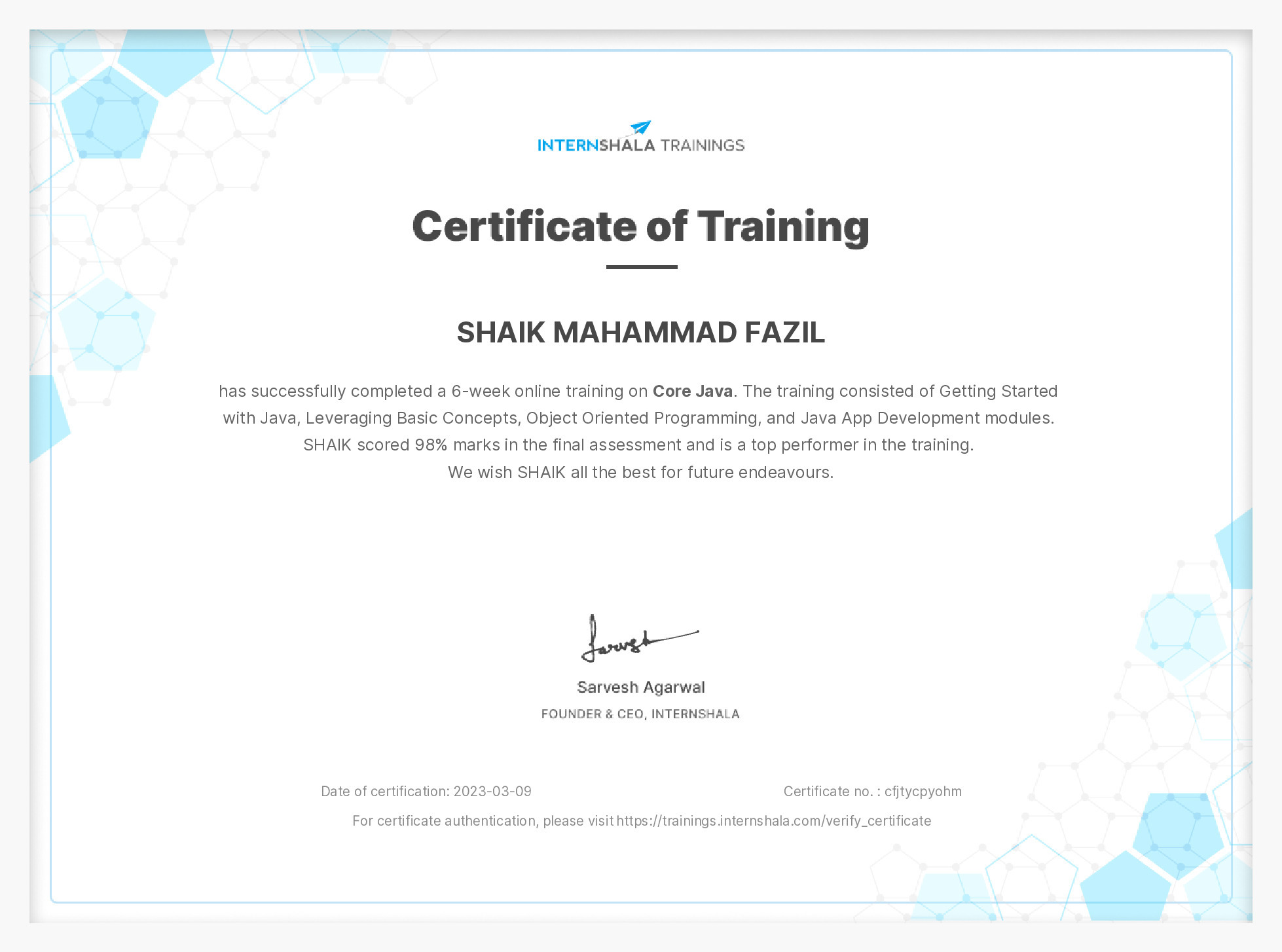 Certificate of completion