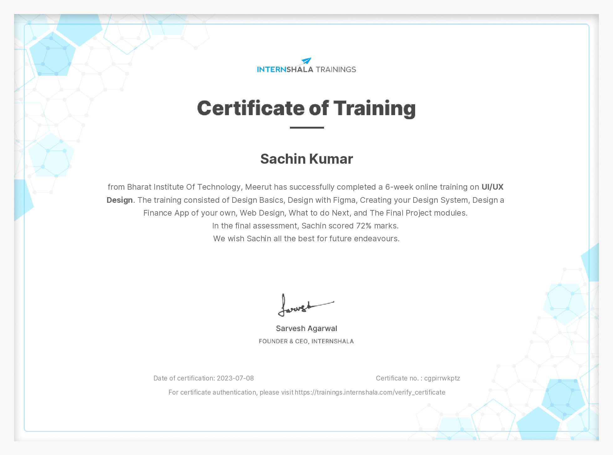 Certificate of completion