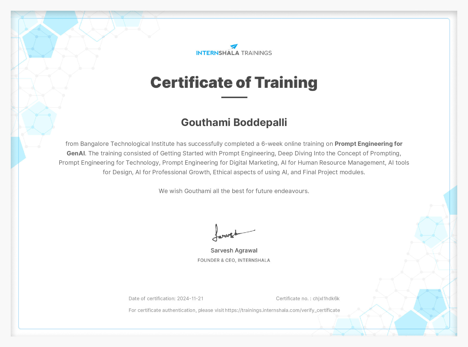 Certificate of completion