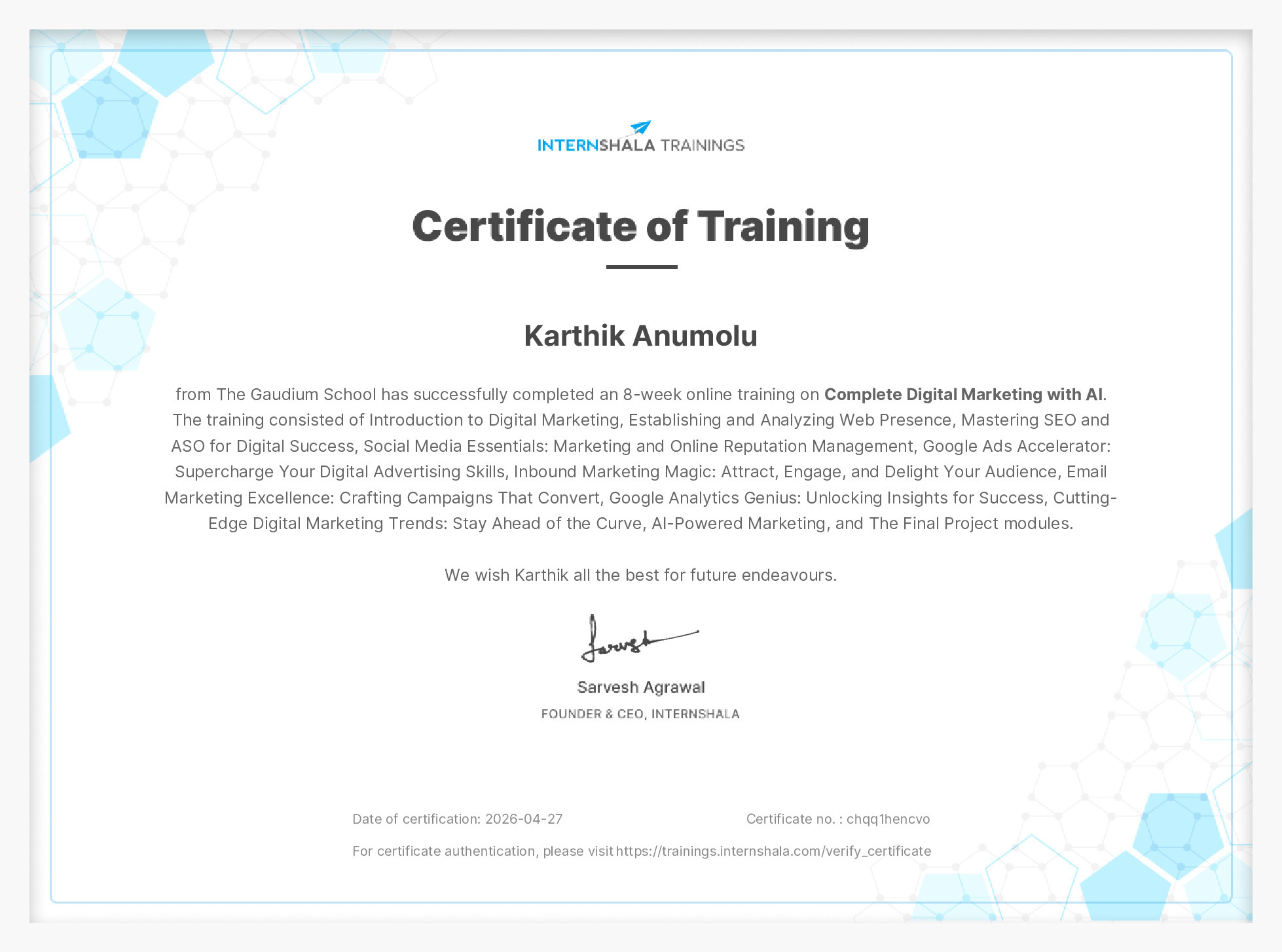 Certificate of completion