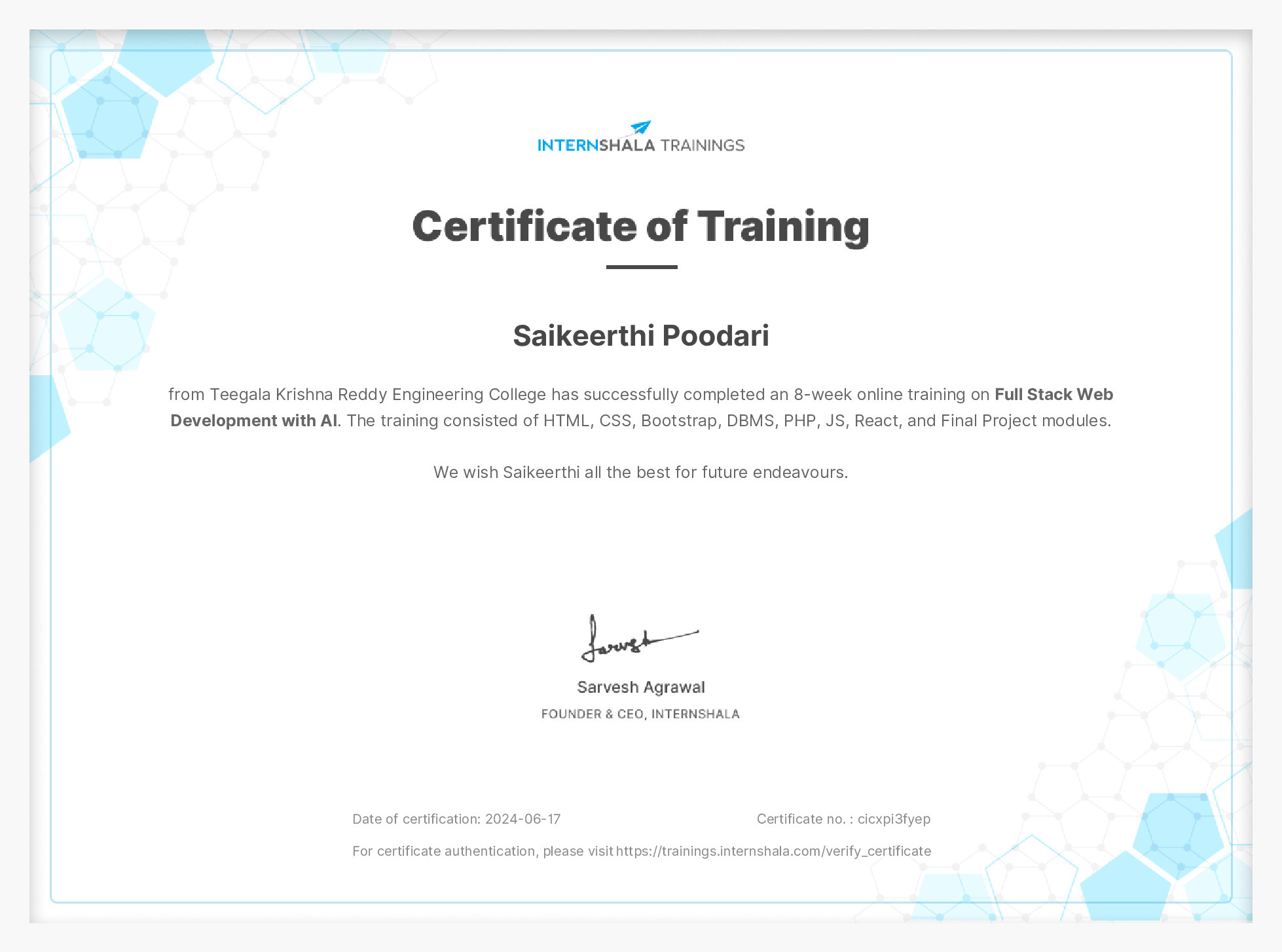 Certificate of completion