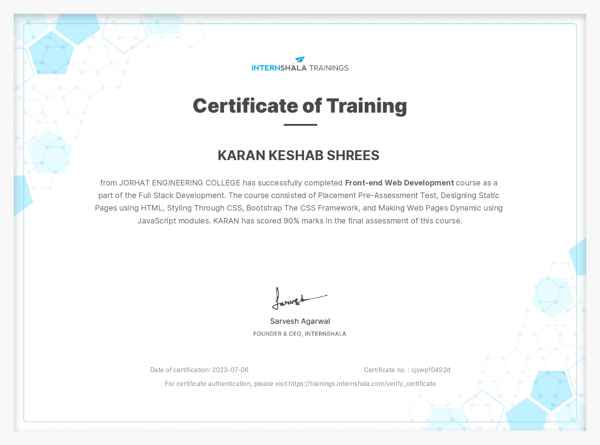 Certificate of completion