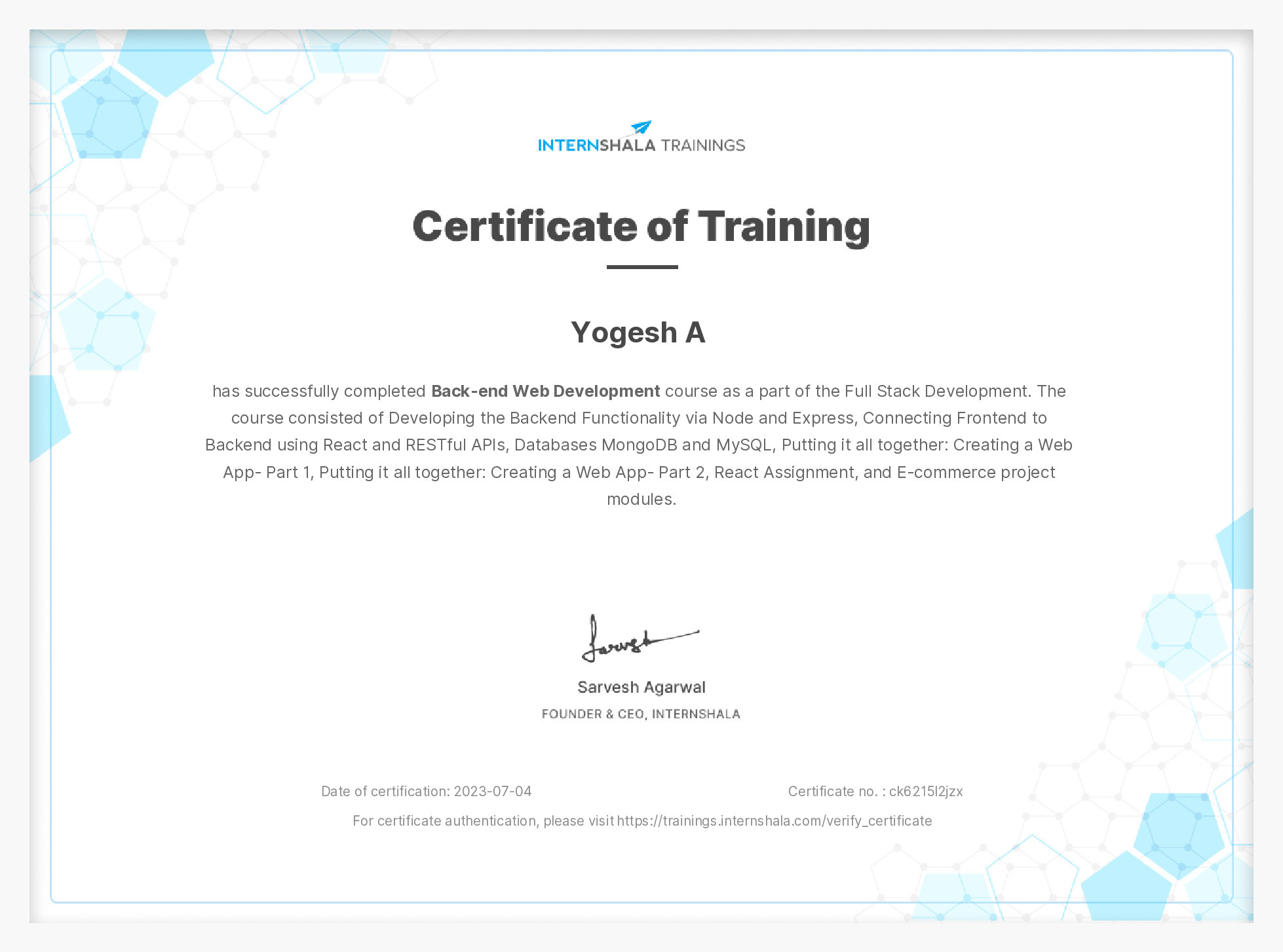 Certificate of completion