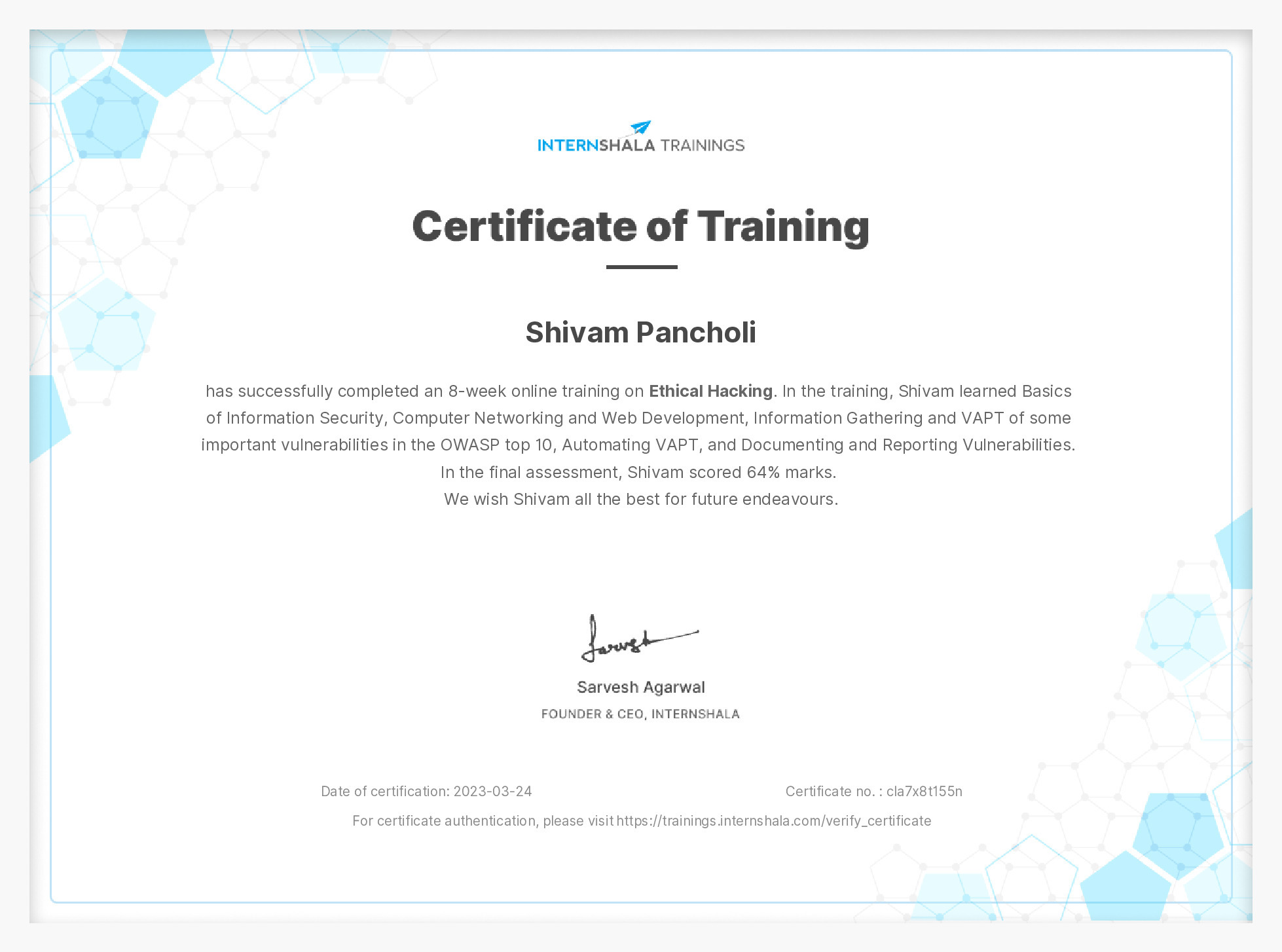 Certificate of completion