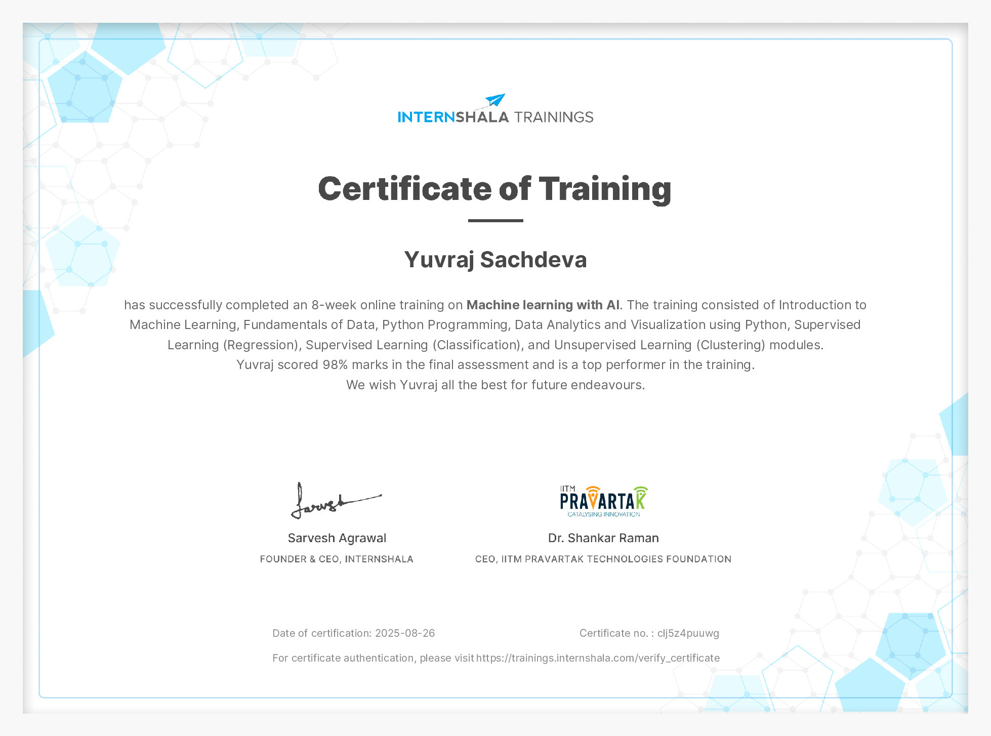 Certificate of completion