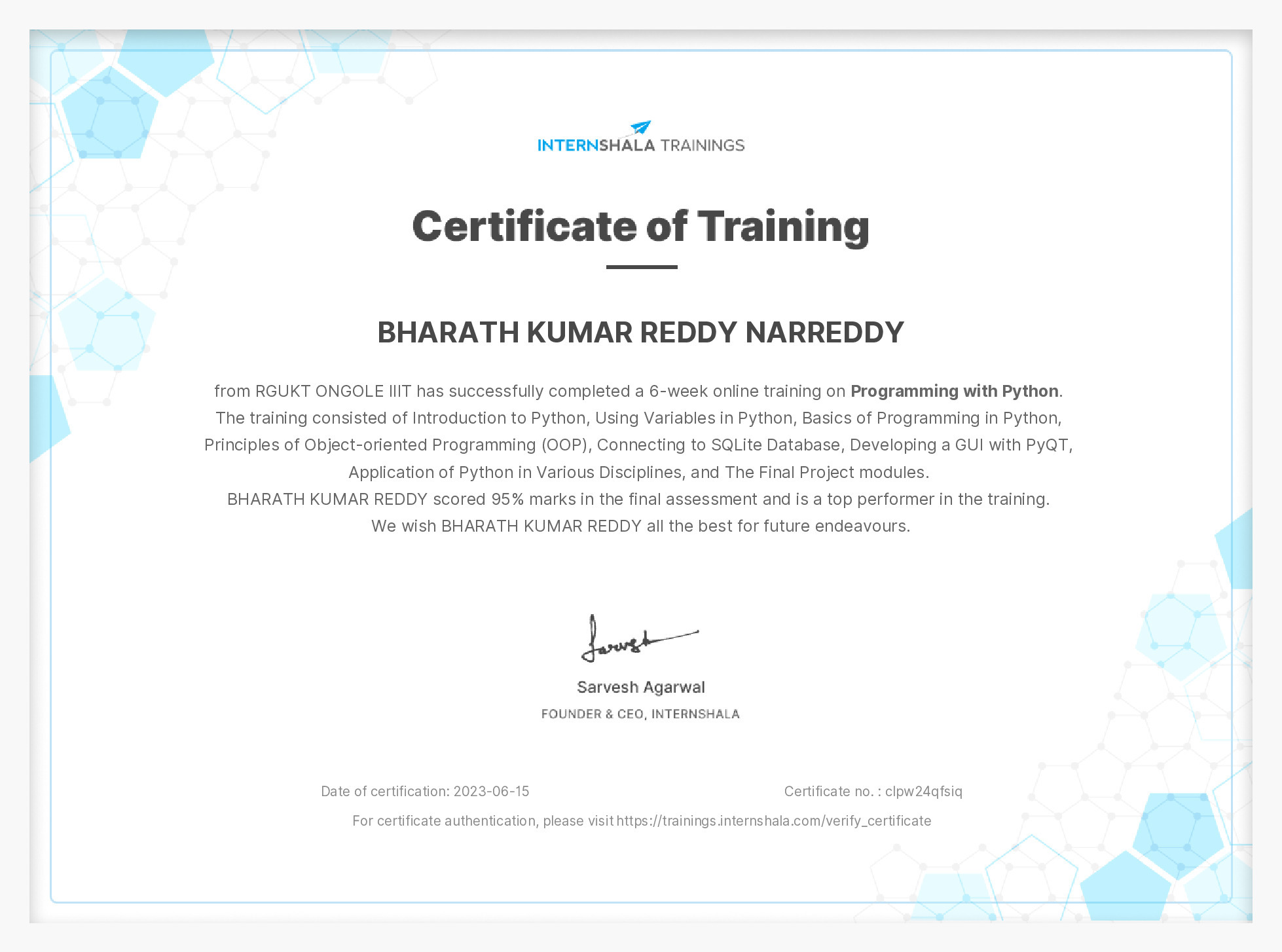 Certificate of completion