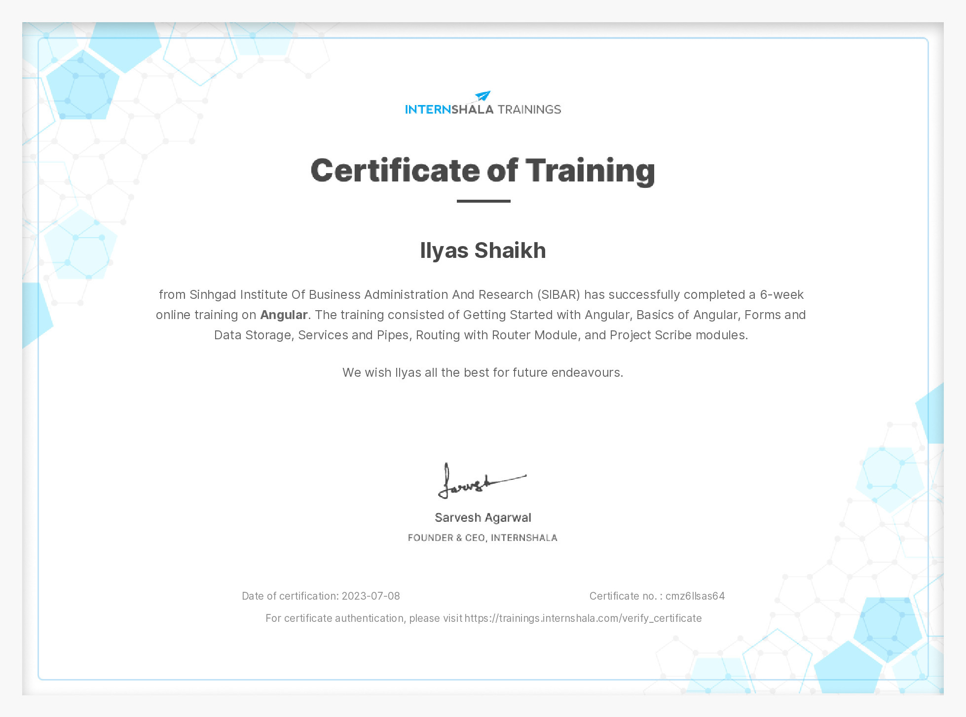 Certificate of completion