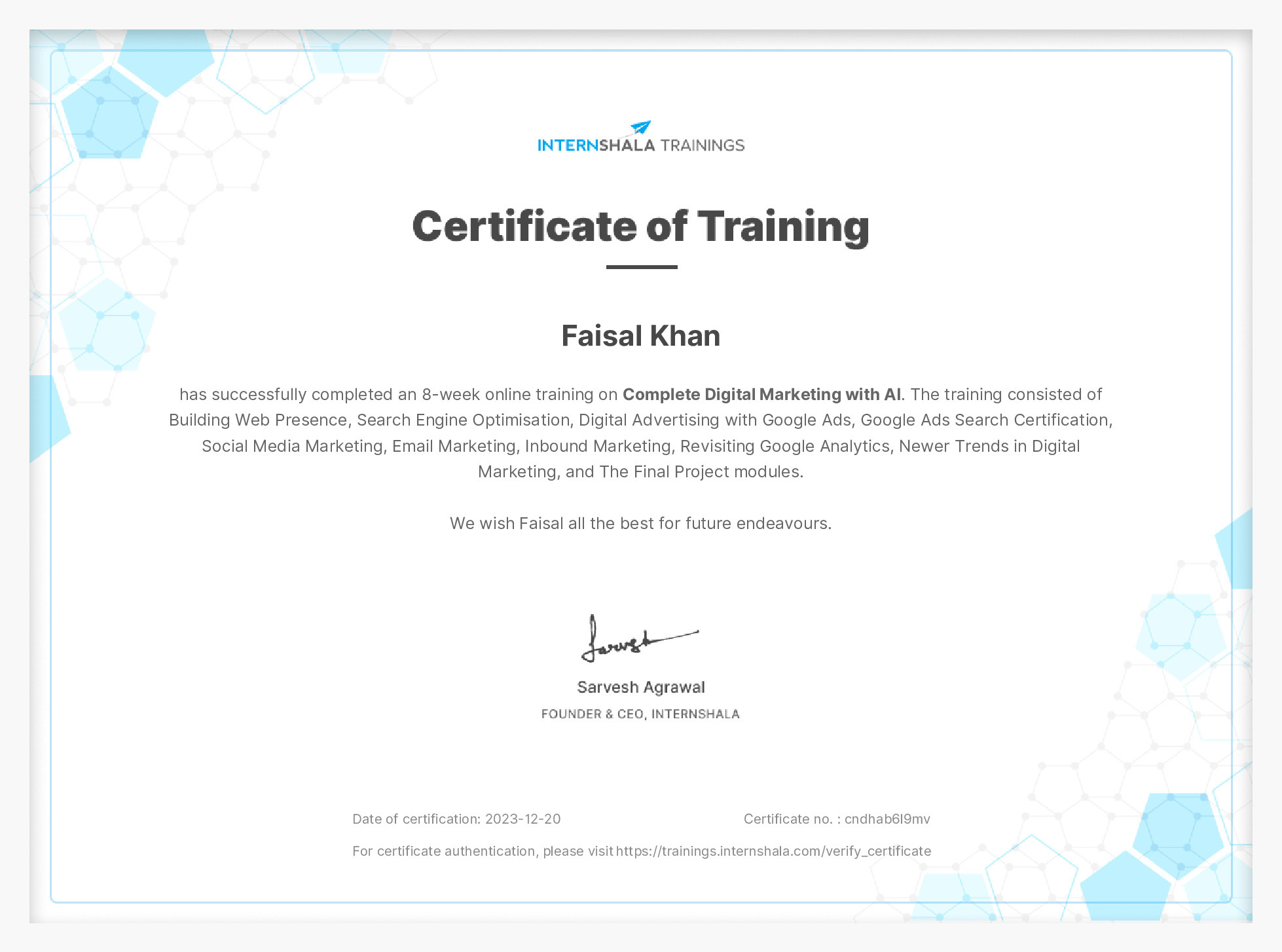Certificate of completion
