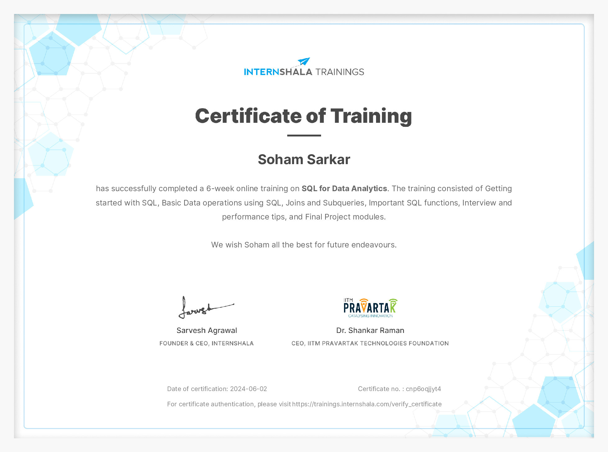 Certificate of completion