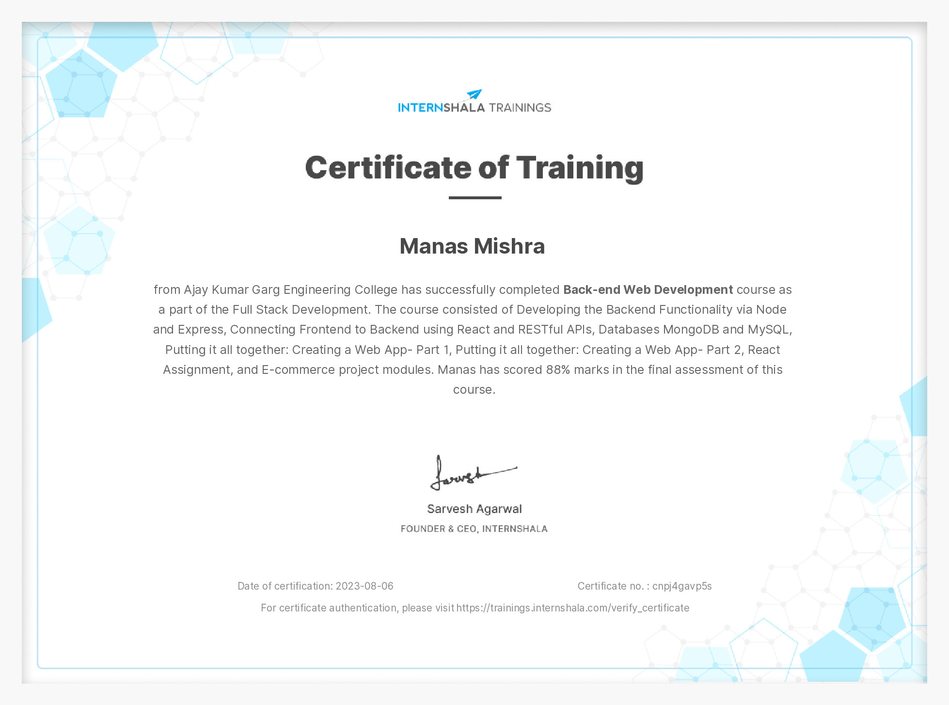 Certificate of completion